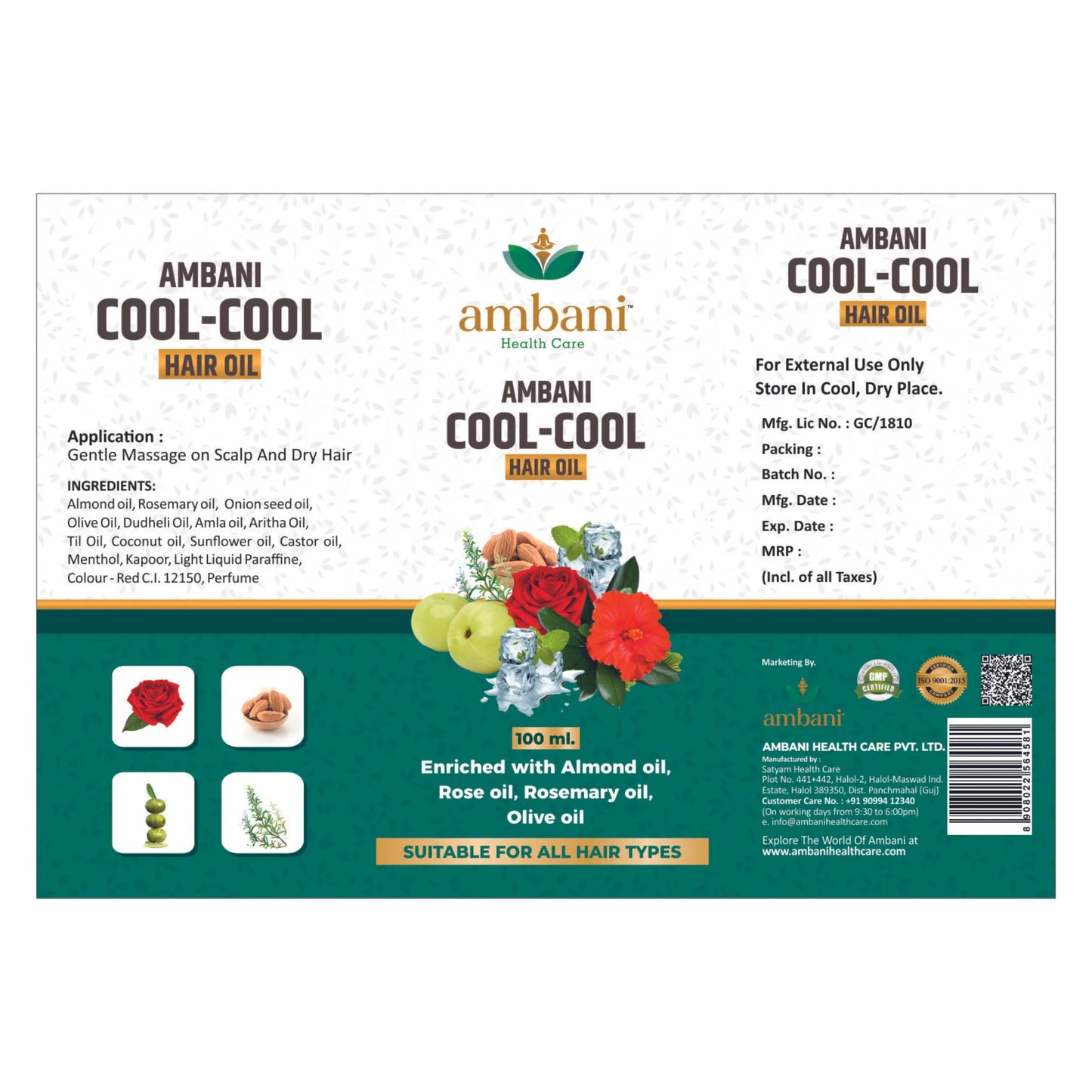 AMBANI HEALTH CARE Cool Hair Oil I with Comb Extension I Unique combination of Ayurvedic Herbs I Relief from Stress, Headache & Body Pain I for Strong, Thick & Shiny I for All Hair Types (100ML+100ML)