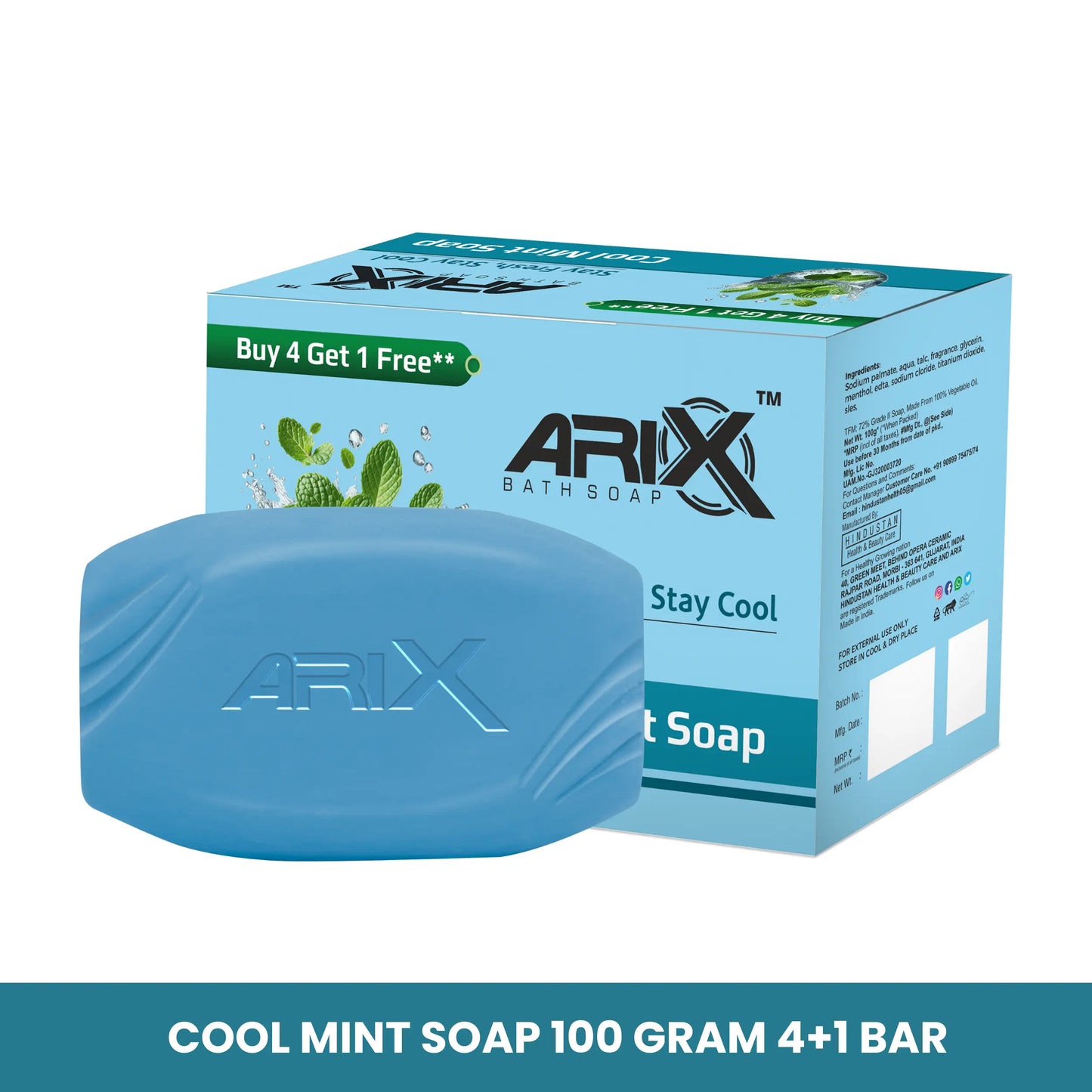 ARIX Cool Mint Soap with Menthol Fresh I Natural Ingredients Handmade Bathing Bar I Cooling & Soothing Effect on Skin