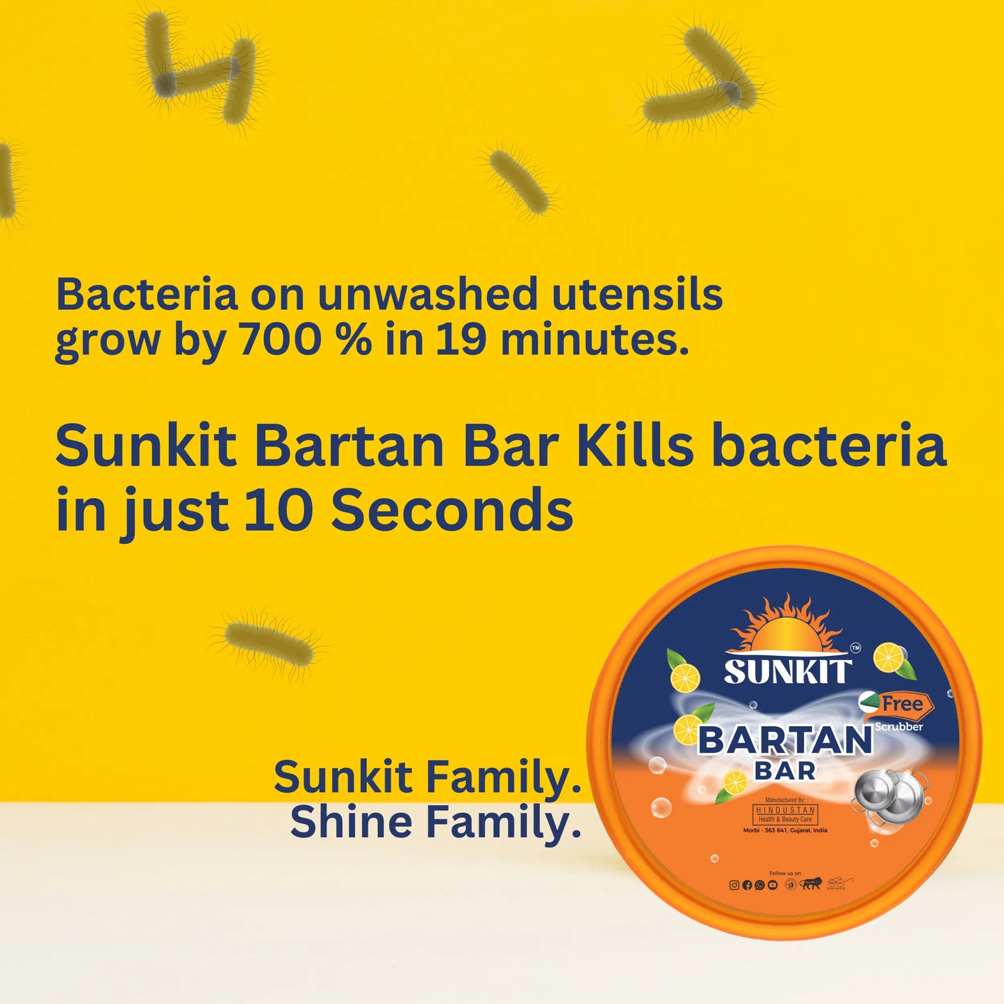 SUNKIT Bartan Bar I Round Dishwash Bar with Free Scrubber I Contains goodness of Lime I Removes Tough stains, Kills Bacteria I Power of Active Boosters I Grease Cleaner for All Utensils