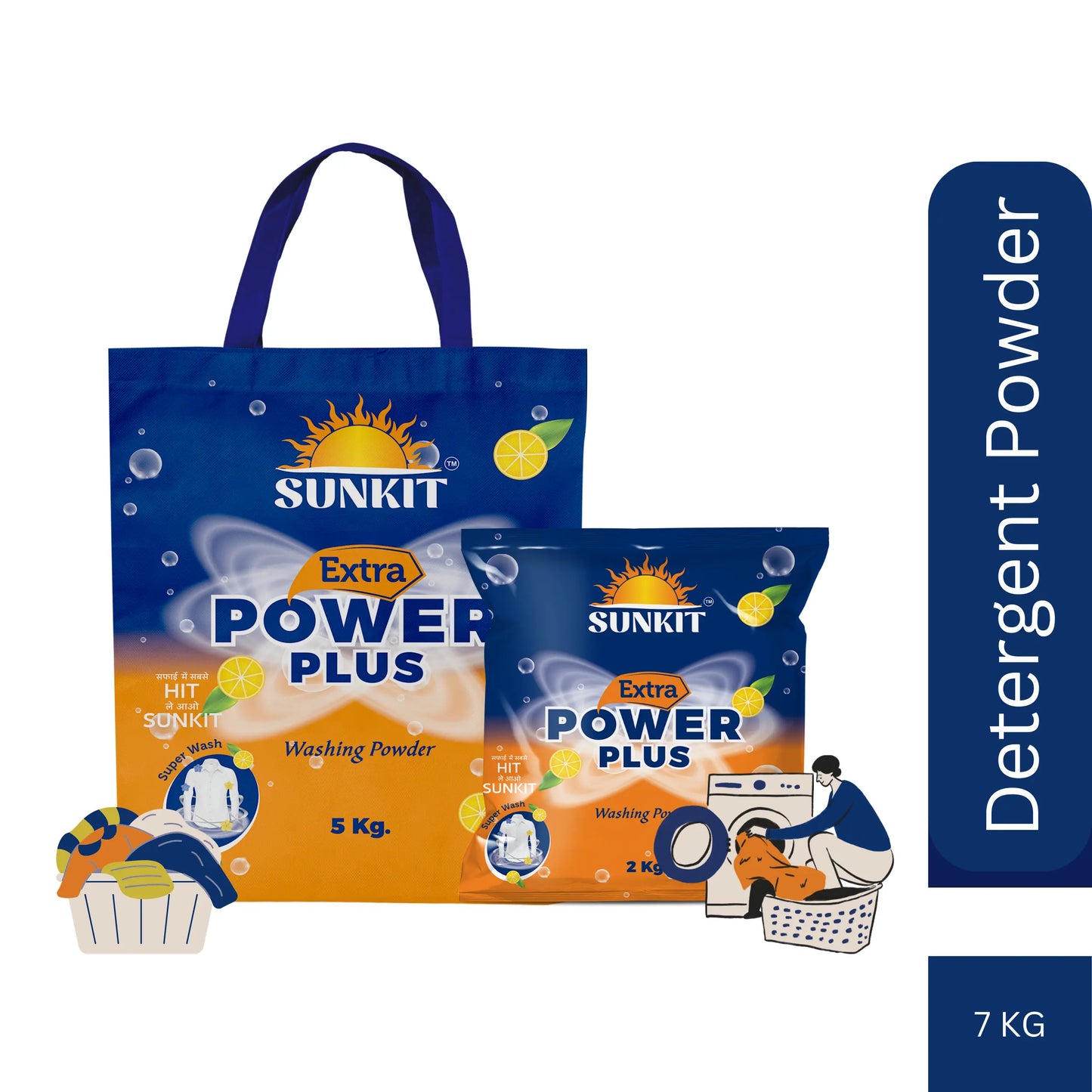 SUNKIT Detergent Powder I Power Plus Washing Powders I Removes Stains & Odour I Colour-Safe I Bright and Dazzling White Clothes I Safe and Gentle on Fabrics I for all Machine and Hand Wash