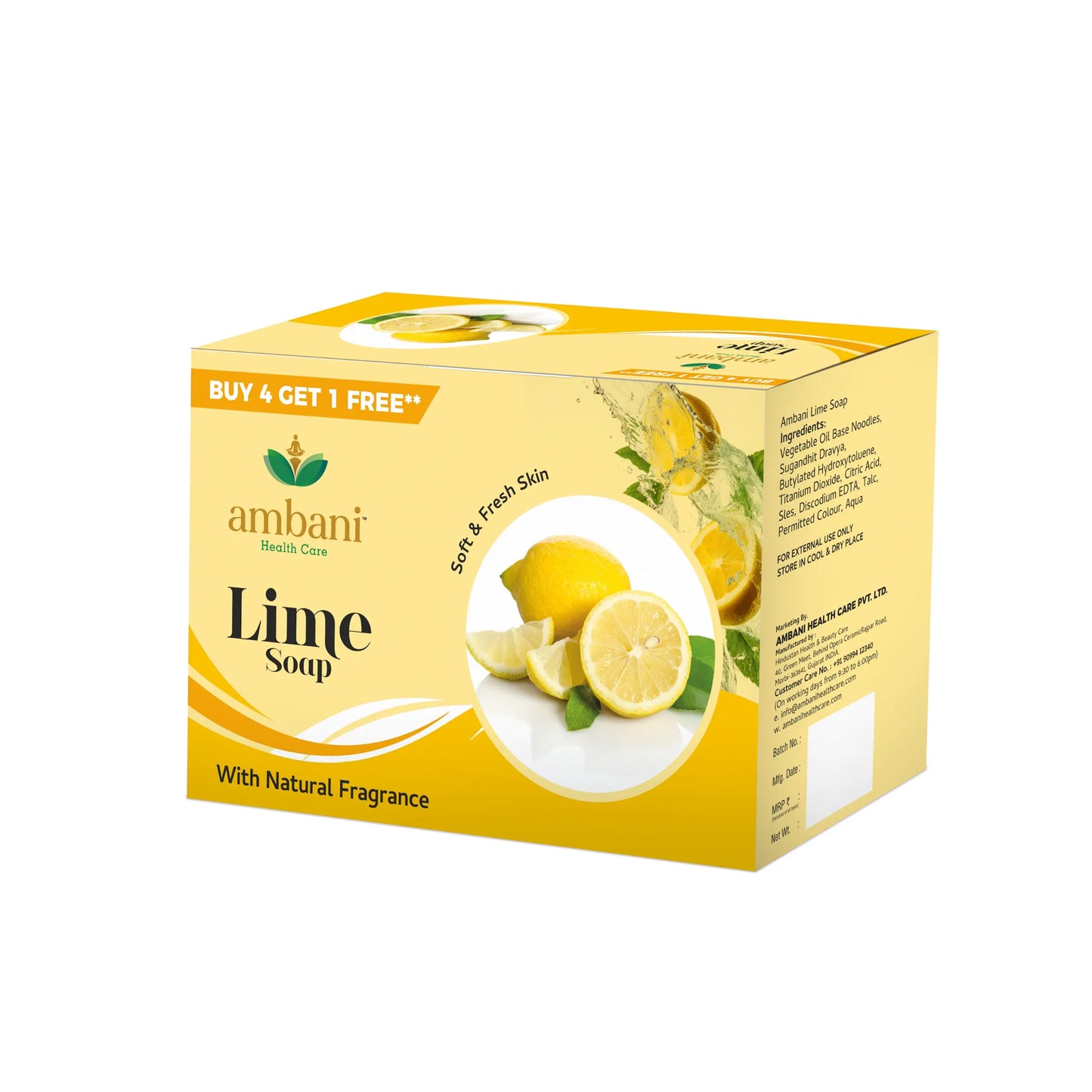 AMBANI HEALTH CARE Lime Soap I Refreshing Bathing Bar I Freshness of Lemon I Healthy Skin I Paraben Free I Handmade Natural with Essential Oils I Reducing Tanning I for All Skin Types (Set of 4 + 1)