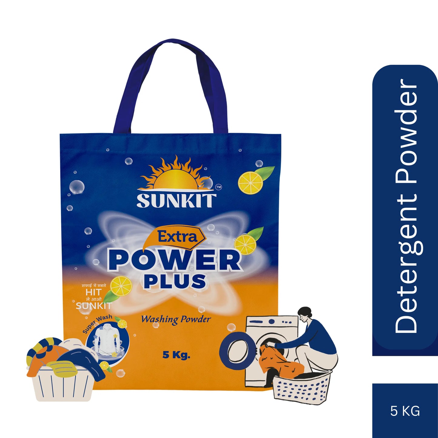 SUNKIT Detergent Powder I Power Plus Washing Powders I Removes Stains & Odour I Colour-Safe I Bright and Dazzling White Clothes I Safe and Gentle on Fabrics I for all Machine and Hand Wash