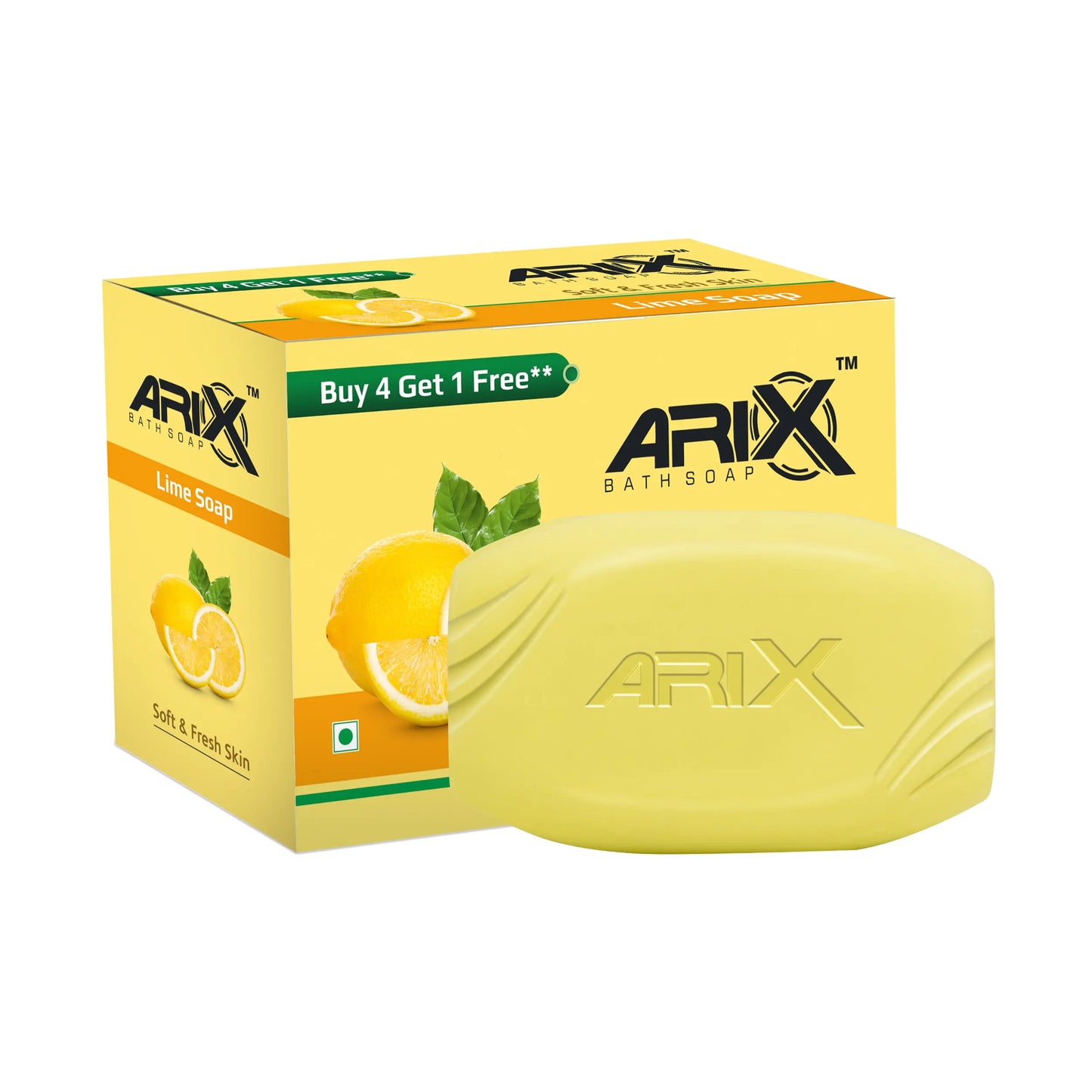 ARIX Lime Soap with Freshness of Lemon I Refreshing Bathing Soaps I Paraben & Sulphate Free I Reducing Tanning I Removes Germs for Fresh and Moisturized Healthy Skin for All Skin Type (Pack of 4 + 1)