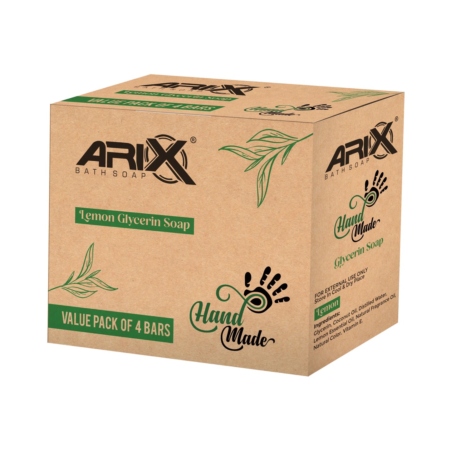 ARIX Lemon Soap I Handmade Organic Bathing Bar I with Glycerin & Lime Extracts I Refreshing, Glowing, Moisturizes & Brightening Skin I Reducing Tanning I for Women & Men with All Skin Types (Set of 4)