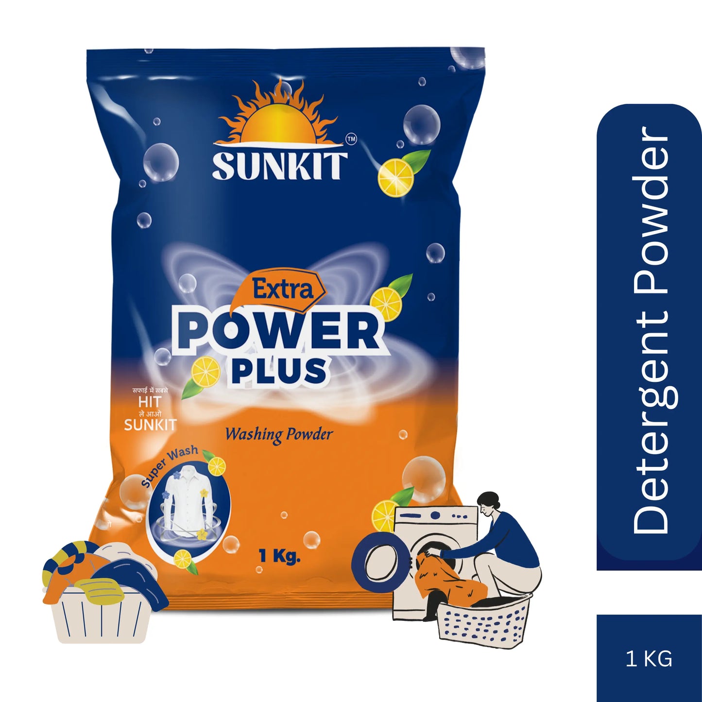 SUNKIT Detergent Powder I Power Plus Washing Powders I Removes Stains & Odour I Colour-Safe I Bright and Dazzling White Clothes I Safe and Gentle on Fabrics I for all Machine and Hand Wash