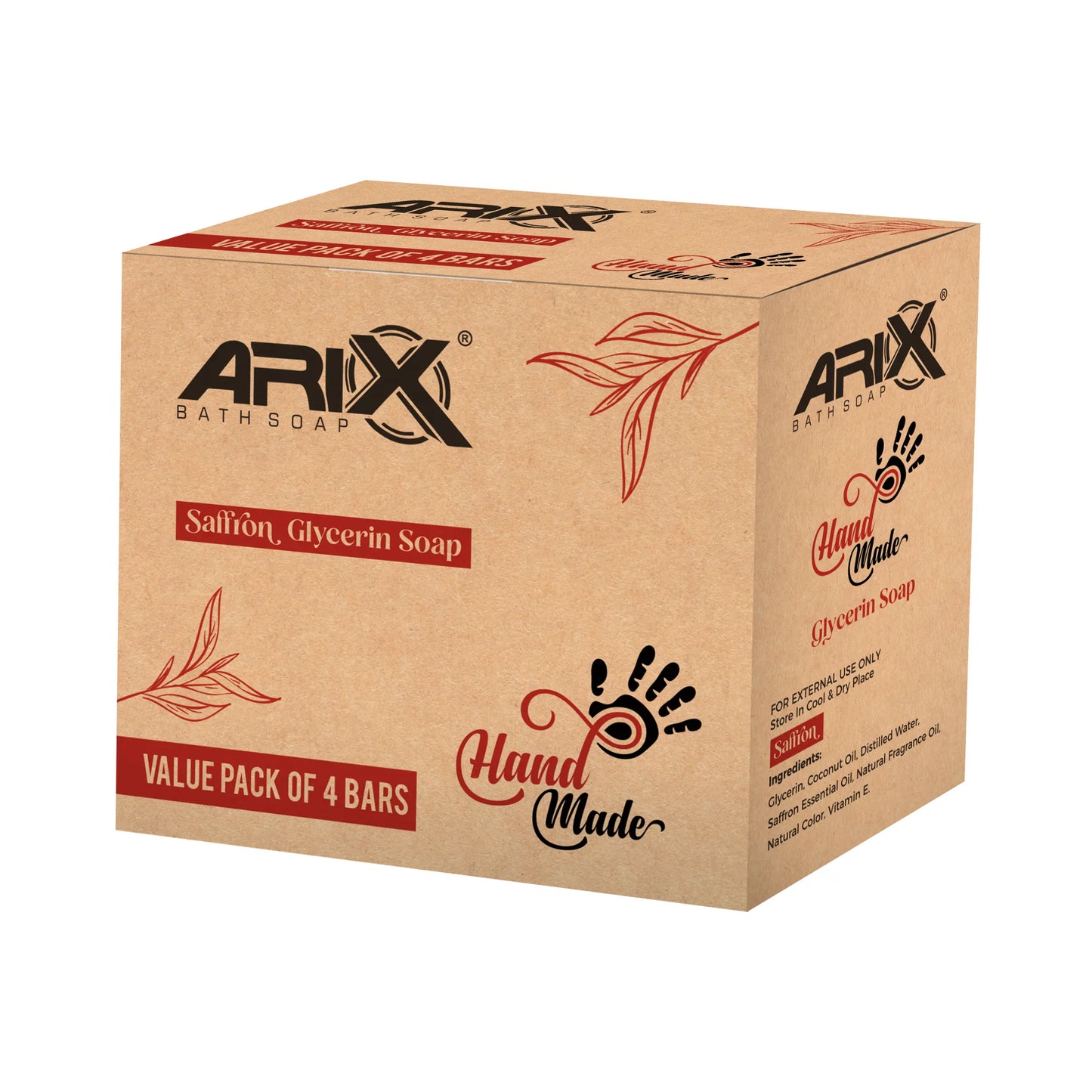 ARIX Handmade Saffron Glycerin Soap I 100% Pure Organic I Natural Kesar Bathing Bar I Ultra Melt & Pour Soaps Base I Radiant Glow, Moisturizing Skin I for Women & Men with All Skin Types (Set of 4)