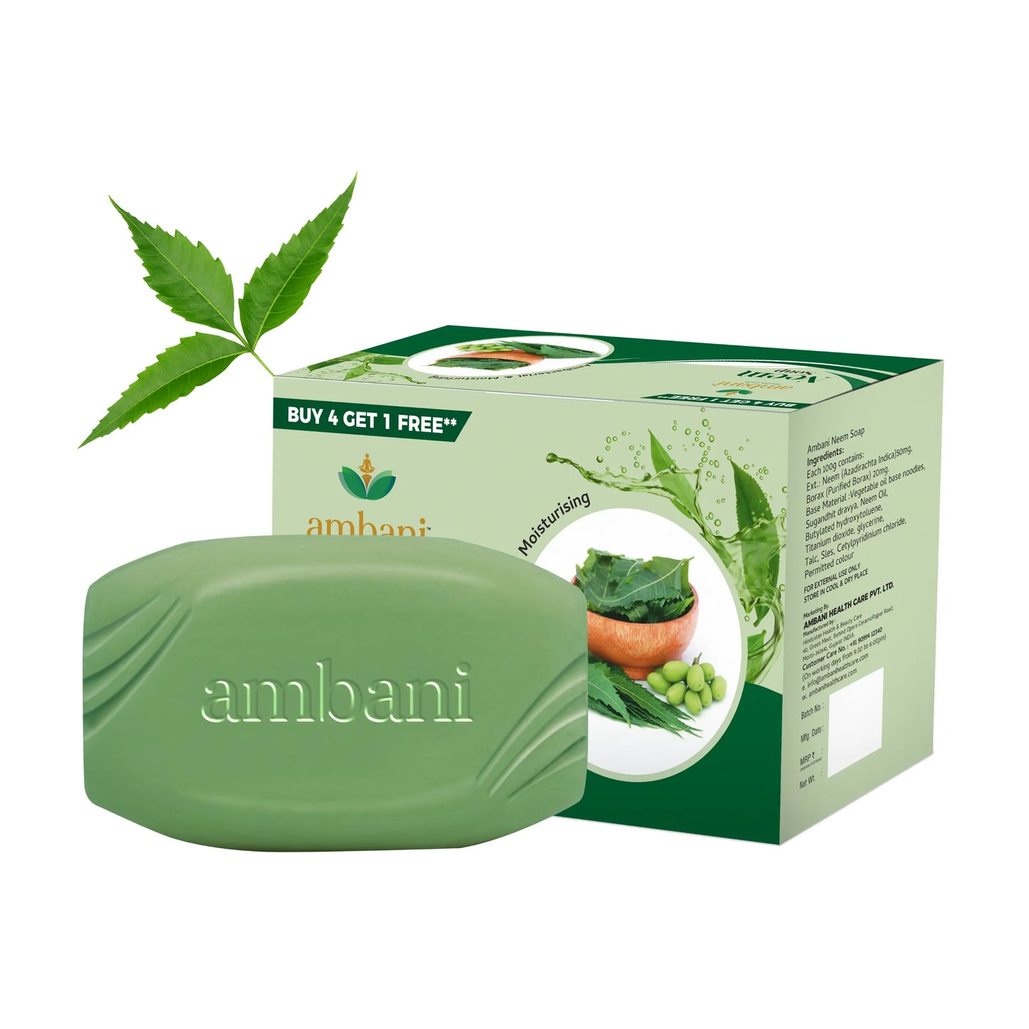 MBANI HEALTH CARE Neem Soap I Handmade Bathing bar I with Goodness of Neem Leaves I Natural Cleanser I for Smooth, Antibacterial, Moisturized & Nourished Skin I for All Skin Types - Set of 4 + 1