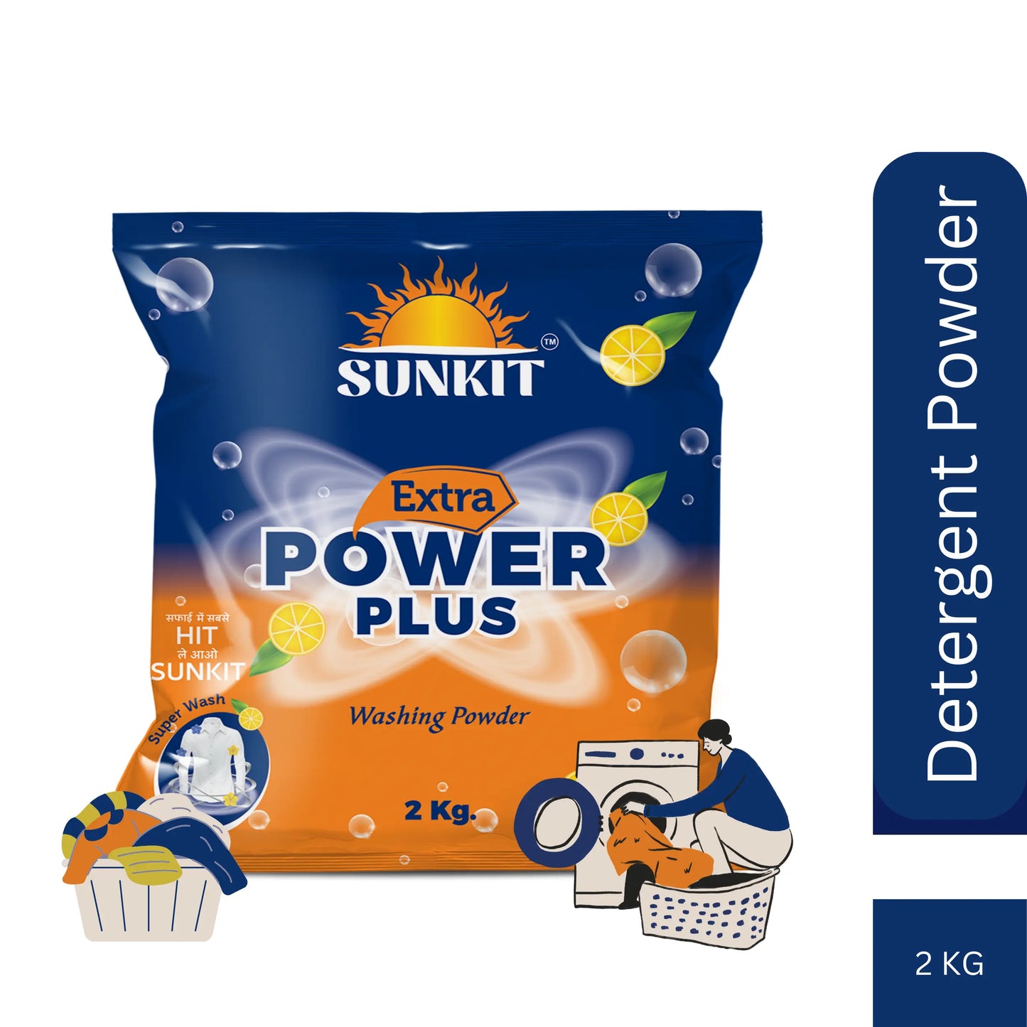 SUNKIT Detergent Powder I Power Plus Washing Powders I Removes Stains & Odour I Colour-Safe I Bright and Dazzling White Clothes I Safe and Gentle on Fabrics I for all Machine and Hand Wash