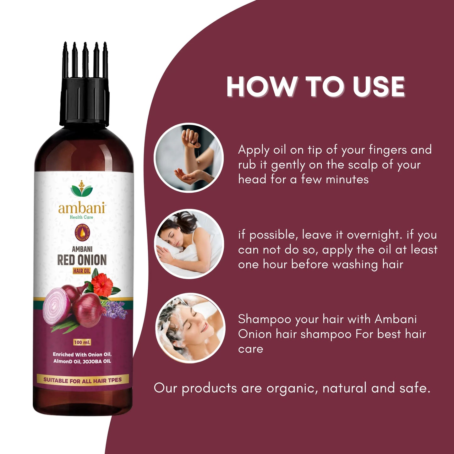 AMBANI HEALTH CARE Ayurveda Hair Care Combo - Red Onion Hair Oil and Shampoo I for Strong & Healthy Hair I Control Hair Fall & Dandruff I Promotes Hair Growth I for All Hair Types - 200ML + 100ML