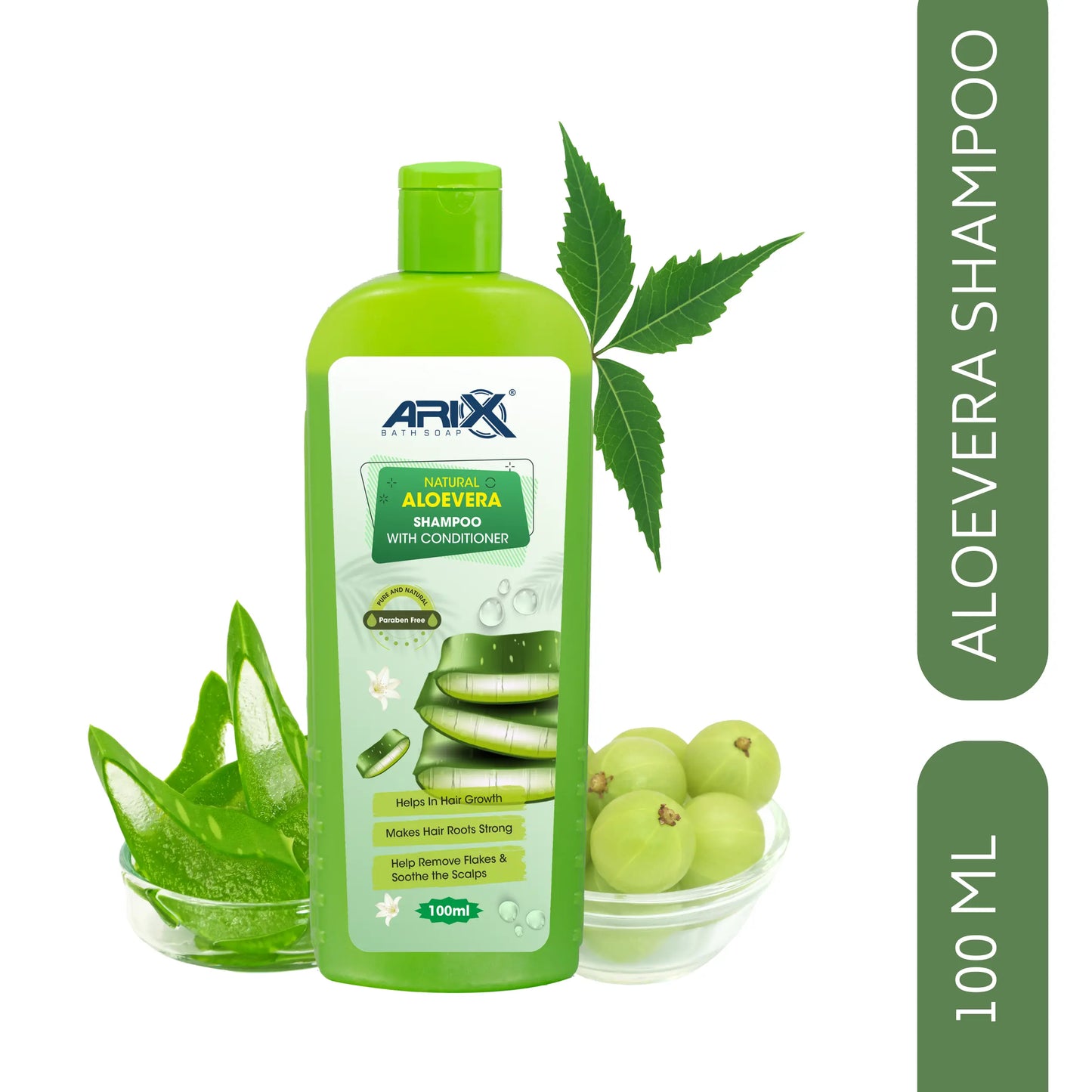 ARIX Natural Aloevera Shampoo Conditioner and Neem Soap I Herbal Bathing Bar with Essential Oils I for Women & Men (100ml + 5 Pcs)