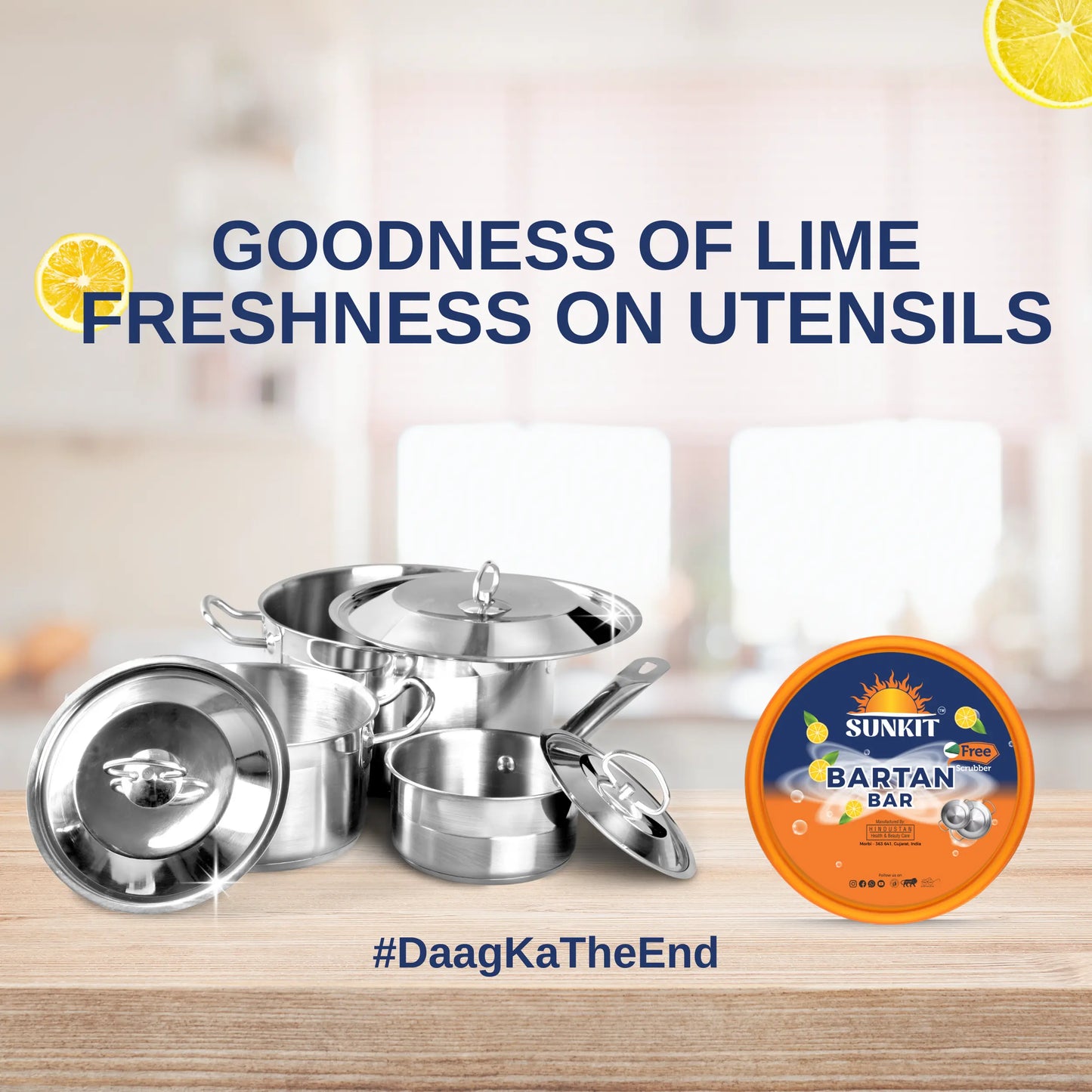 SUNKIT Bartan Bar I Round Dishwash Bar with Free Scrubber I Contains goodness of Lime I Removes Tough stains, Kills Bacteria I Power of Active Boosters I Grease Cleaner for All Utensils