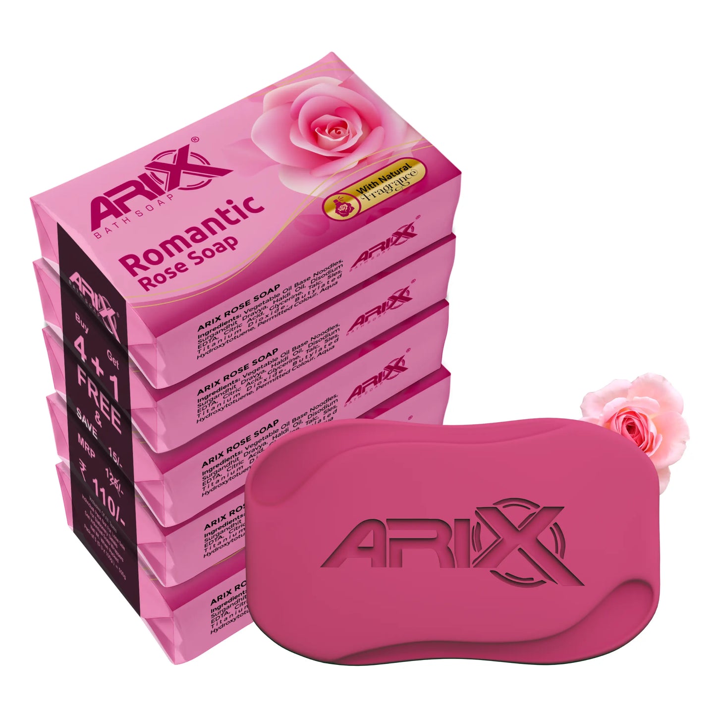 ARIX Rose Soap I Handmade Rose Scented Bathing Bar for Face & Body I Smooth, Soft Moisturized, and Glowing Skin I Sulphate & Paraben free I for Women & Men with All Skin Types (Set of 5)