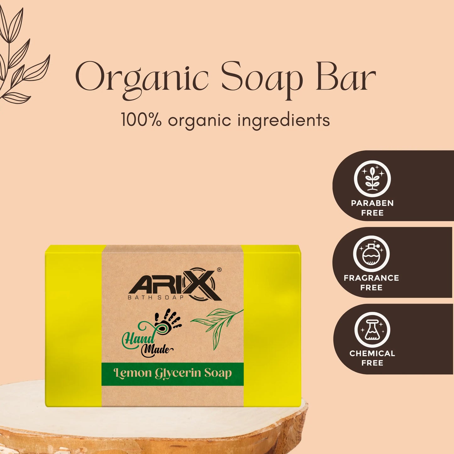 ARIX Lemon Soap I Handmade Organic Bathing Bar I with Glycerin & Lime Extracts I Refreshing, Glowing, Moisturizes & Brightening Skin I Reducing Tanning I for Women & Men with All Skin Types (Set of 4)