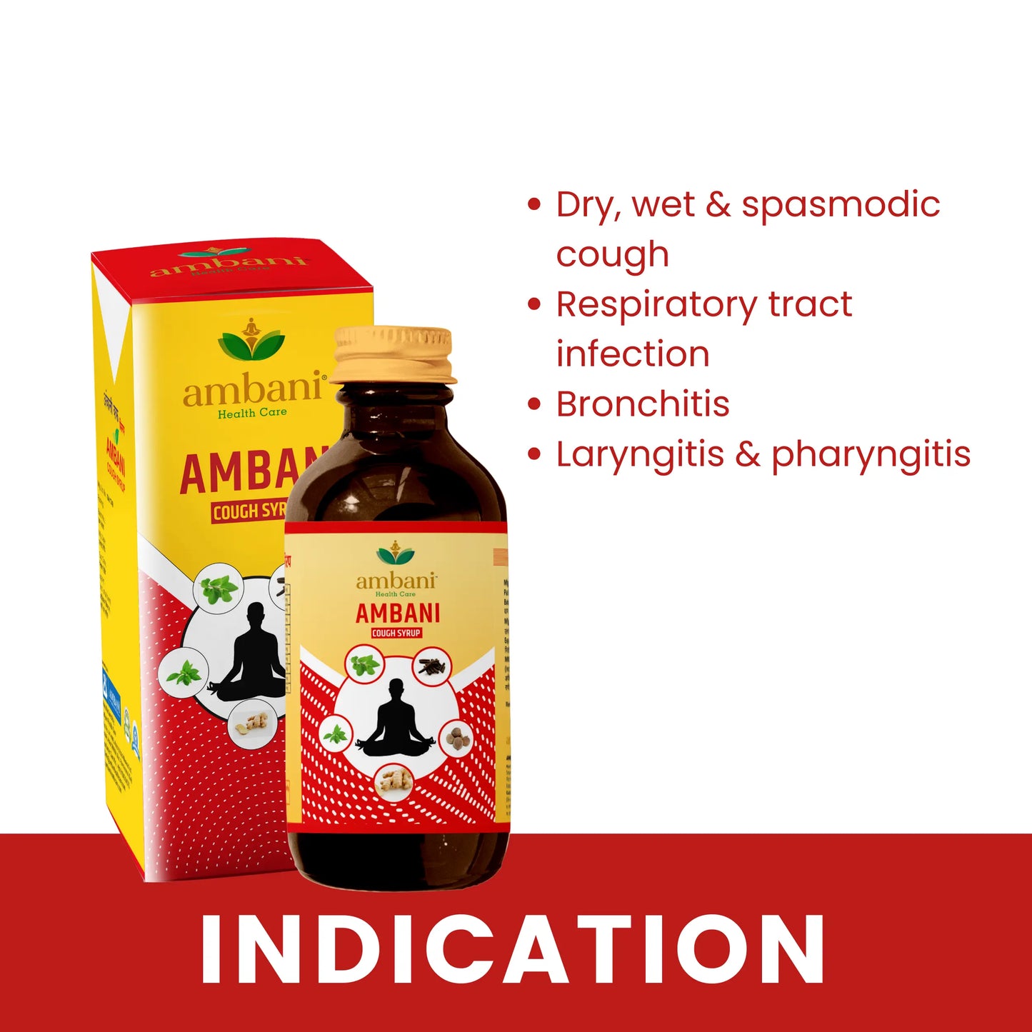 AMBANI HEALTH CARE Ayurvedic Cough Syrup I Natural Ingredients I 100% Natural, Paraben-free I Non-drowsy Formula I Relief from All Types of Cough, Sore throat & Cold I Made With Herbs