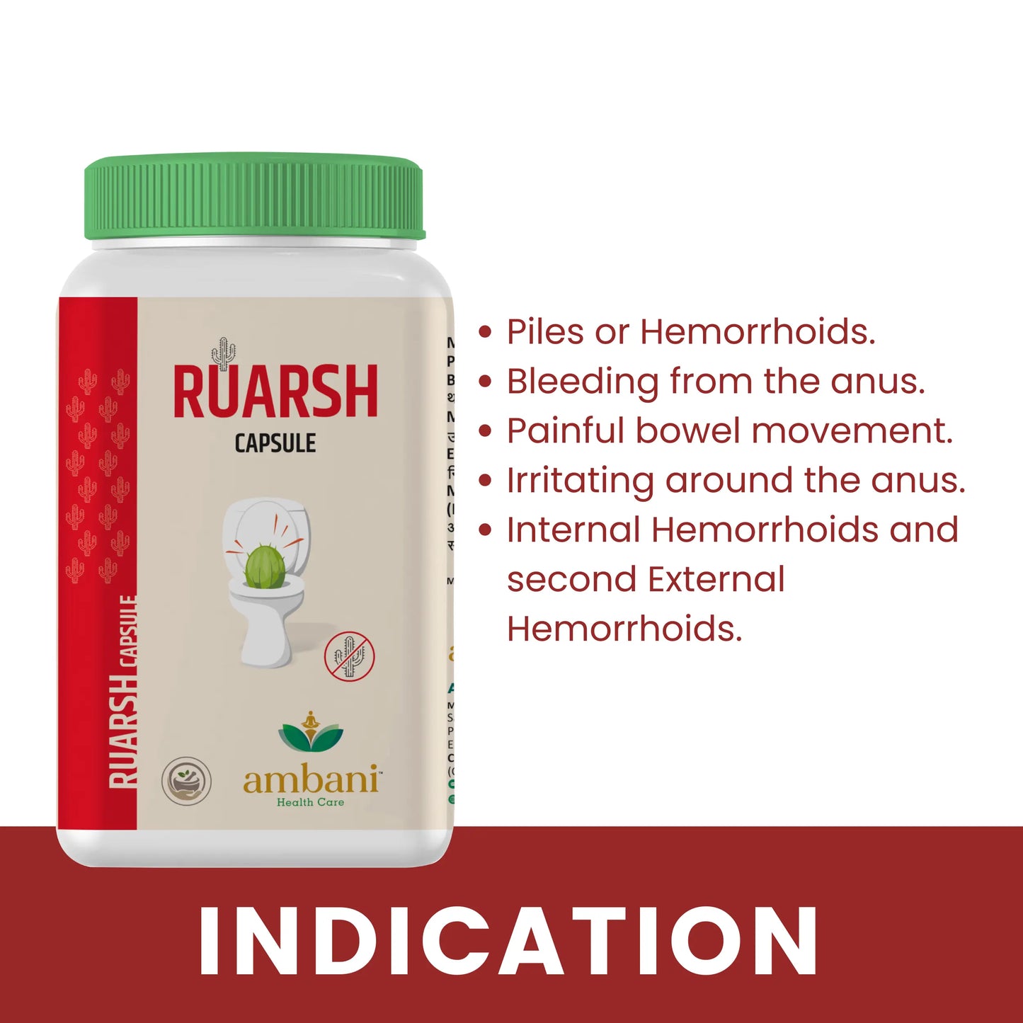 AMBANI HEALTH CARE Ayurvedic Ruarsh Capsule I Relief from Hemorrhoids I All-Natural, Vegetarian I Reduces inflammation and swelling I Relieve in Bleeding, Burning & Pain