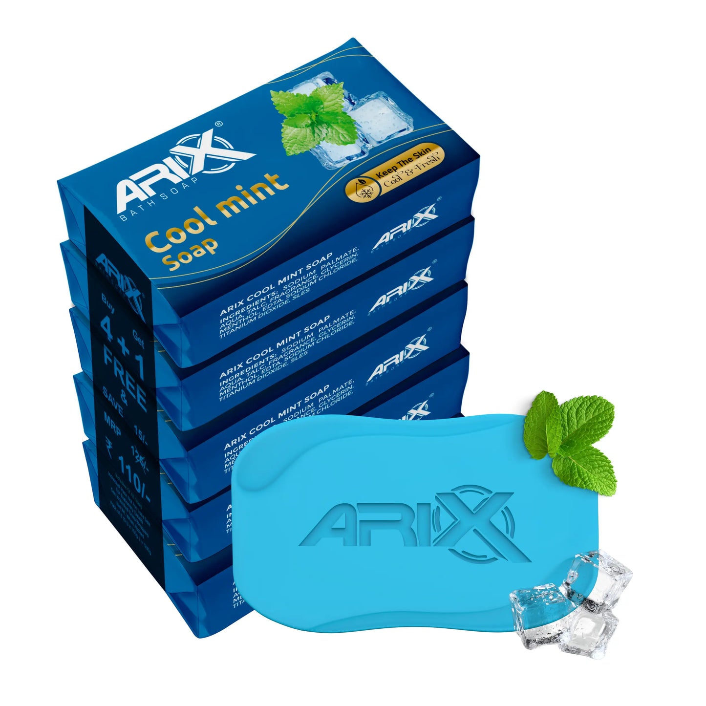 ARIX Cool Mint Soap I with Menthol Fresh I Handmade natural ingredients I Cooling & Soothing Effect on Skin I Deep Cleansing I Bathing Bar for Women & Men with All Skin Types (Set of 5)
