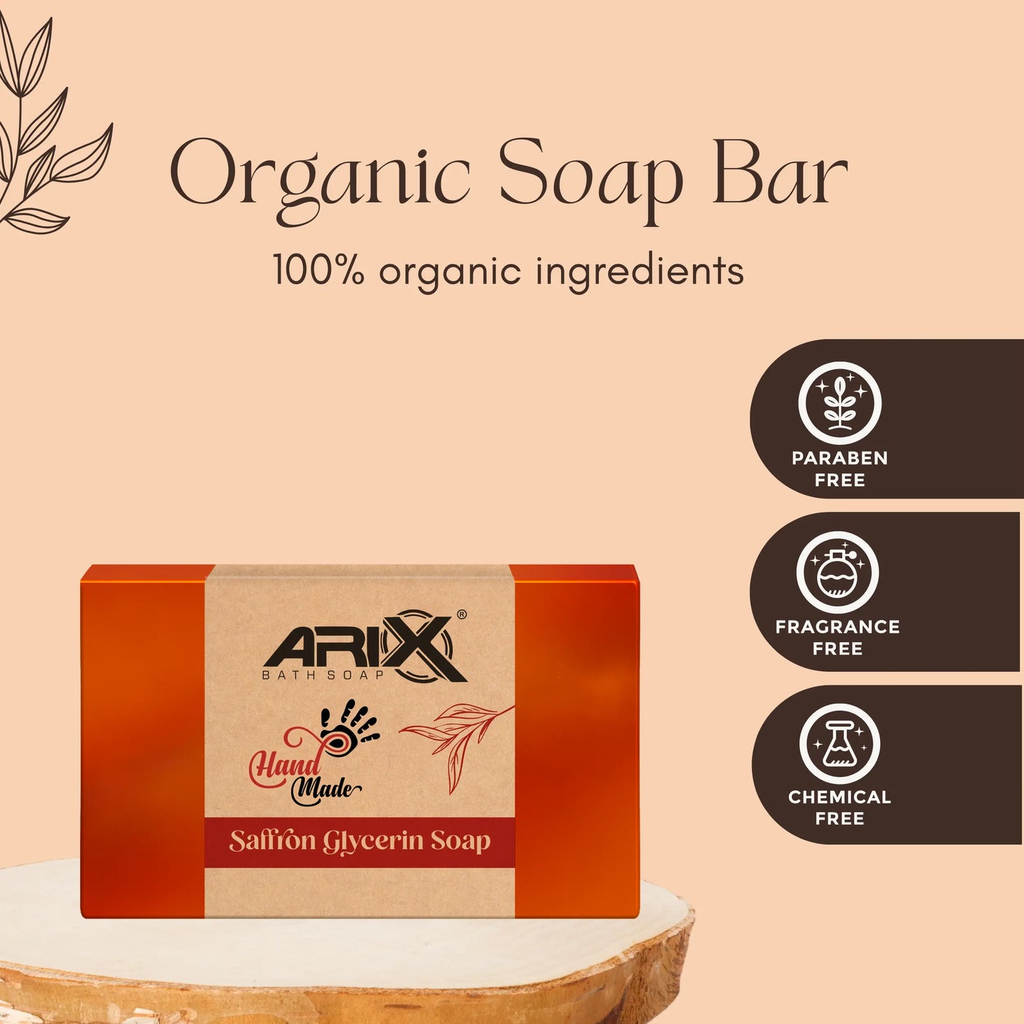 ARIX Handmade Saffron Glycerin Soap I 100% Pure Organic I Natural Kesar Bathing Bar I Ultra Melt & Pour Soaps Base I Radiant Glow, Moisturizing Skin I for Women & Men with All Skin Types (Set of 4)