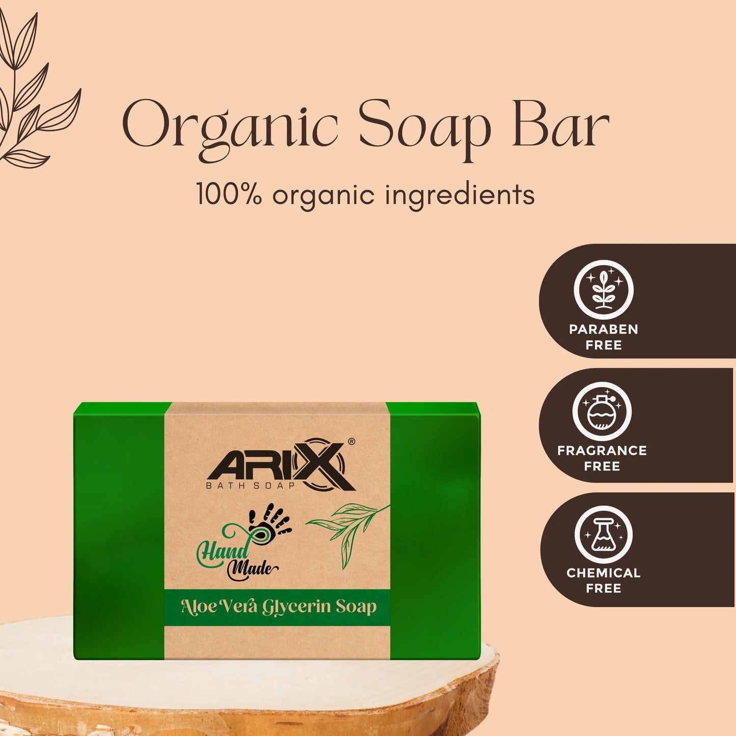 ARIX Aloe Vera Glycerin Soap I Handmade Organic Bathing bar I with Aloevera Extract and Essential Oils I Glowing, Nourishing & Moisturizing Skin I for Women & Men with All Skin Types (Set of 4)