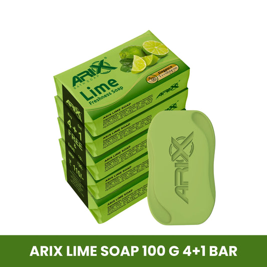 ARIX Lime Soap I Refreshing Bathing Soaps with Freshness of Lemon I Paraben & Sulphate Free I Reducing Tanning I Removes Germs for Fresh and Moisturized Healthy Skin for All Skin Types (Set of 4 + 1)