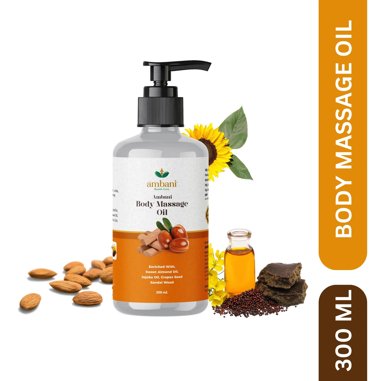 AMBANI HEALTH CARE Body Massage Oil I Pure & Natural Ingredients I Moisturizing Body Oil with Relaxing Aroma for a Soft, Smooth & Glowing Skin I Aromatherapy I Relaxing Mind & Anxiety
