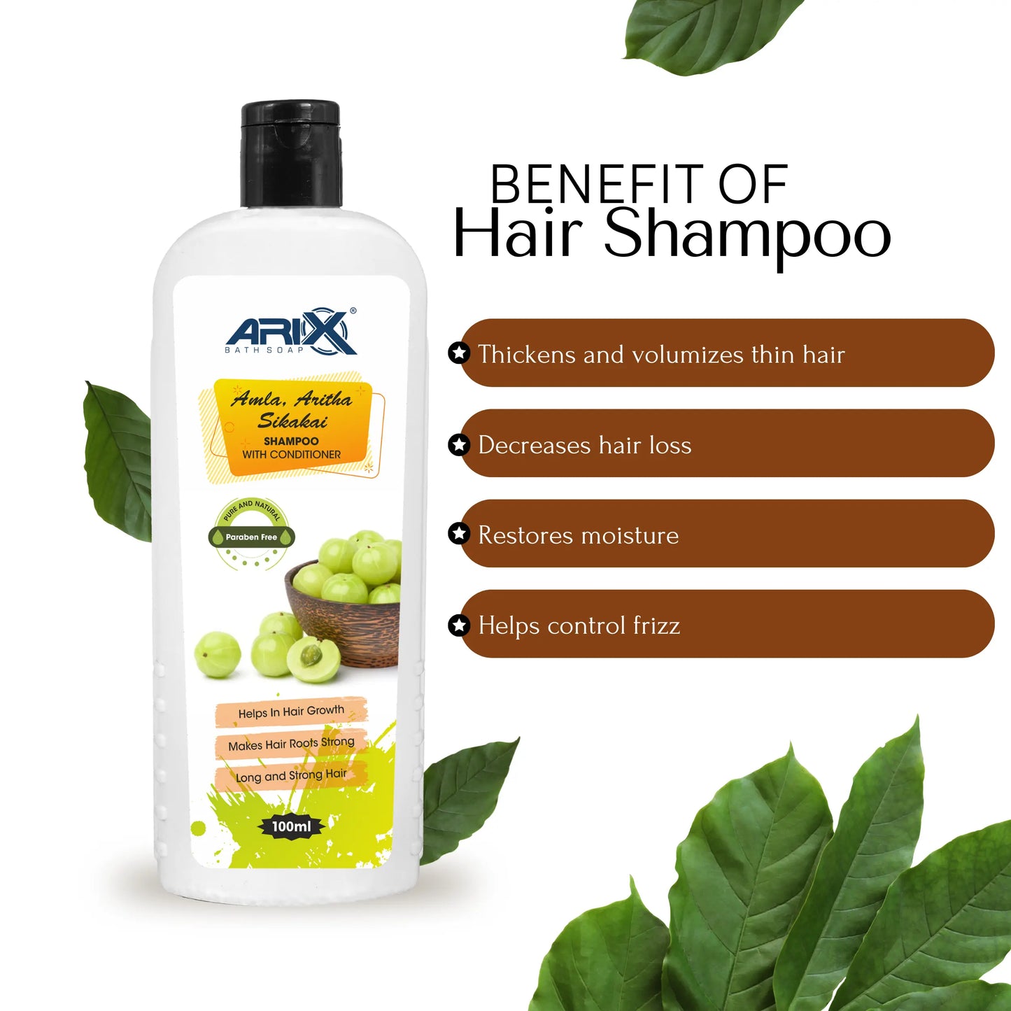 ARIX Herbal Amla, Aritha, & Sikakai Shampoo Conditioner and Almond Soap I Natural Ingredients I Promotes Healthy, Shiny, Glossy Hair, Clear, Glowing & Radiant Skin I for Women & Men (100ml + 5 Pcs)