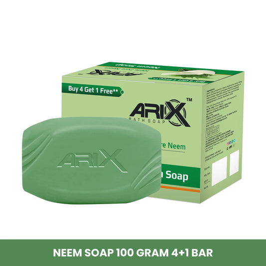ARIX Neem Soap I Herbal Bathing Bar with Essential Oils I Goodness of Neem Leaves I Anti-Bacterial I for Smooth Soft Moisturised & Nourished Skin (Pack of 4 + 1)