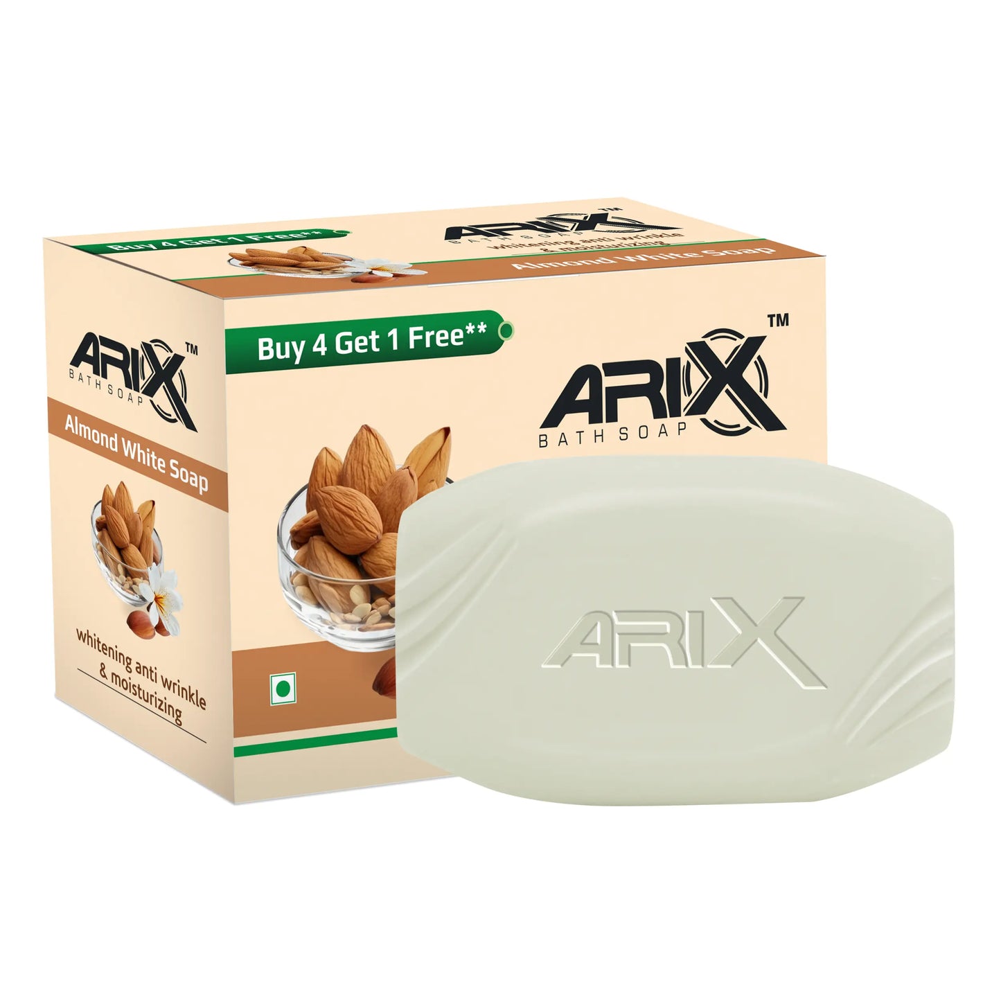 ARIX Almond Soap with Essential Oil I Natural Cleanser I Handmade Bathing Bar for Face & Body I Clear, Glowing & Radiant Skin, Moisturizing I for Women & Men with All Skin Type (Pack of 4 + 1)