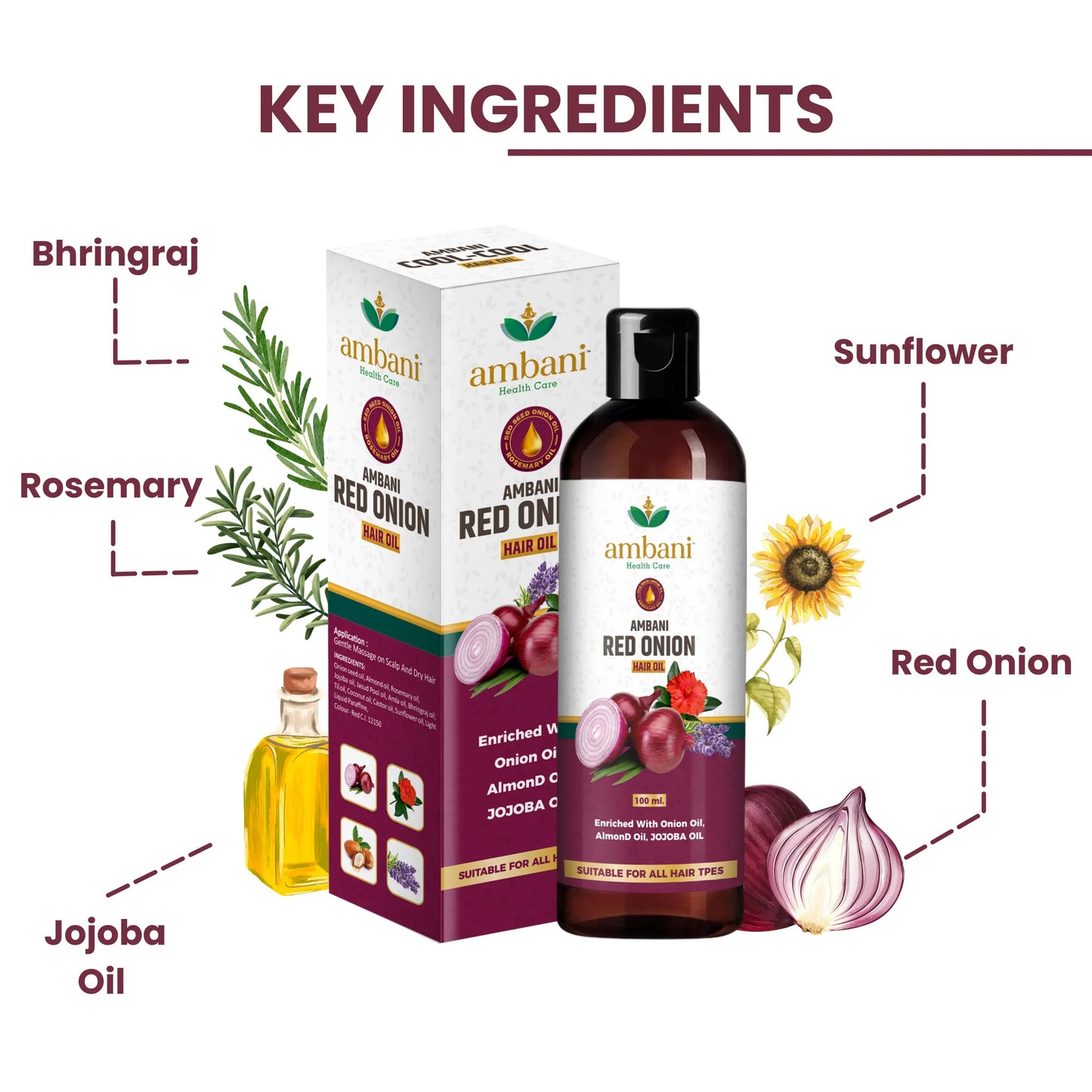 AMBANI HEALTH CARE Ayurveda Hair Care Combo - Red Onion Hair Oil and Shampoo I for Strong & Healthy Hair I Control Hair Fall & Dandruff I Promotes Hair Growth I for All Hair Types - 200ML + 100ML