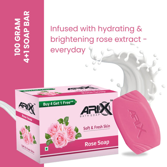 ARIX Rose Soap I with Rose Scented I Handmade Bathing Bar for Face & Body I Smooth, Soft Moisturized, and Glowing Skin I Sulphate & Paraben free I for Women & Men with All Skin Types (Pack of 4 + 1)