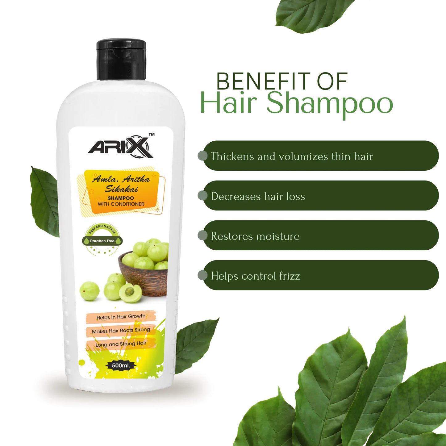 ARIX Herbal Amla, Aritha, and Sikakai Shampoo Conditioner I with Natural Ingredients I Promotes Healthy, Shiny, and Glossy Hair I Nourishes Scalp I Dandruff & damage Control I for Women & Men (500 ML)