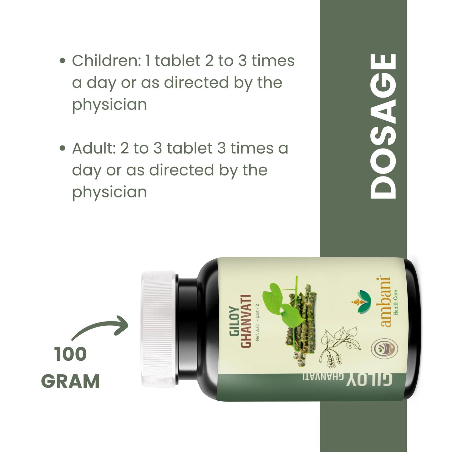 AMBANI HEALTH CARE Giloy Ghanvati Tablet I Natural & Ayurvedic Medicine for Immunity Boosting I Enhances Strength & Stamina I Blood Purification I Improves Digestion I Fights Infection - 60 Tablets
