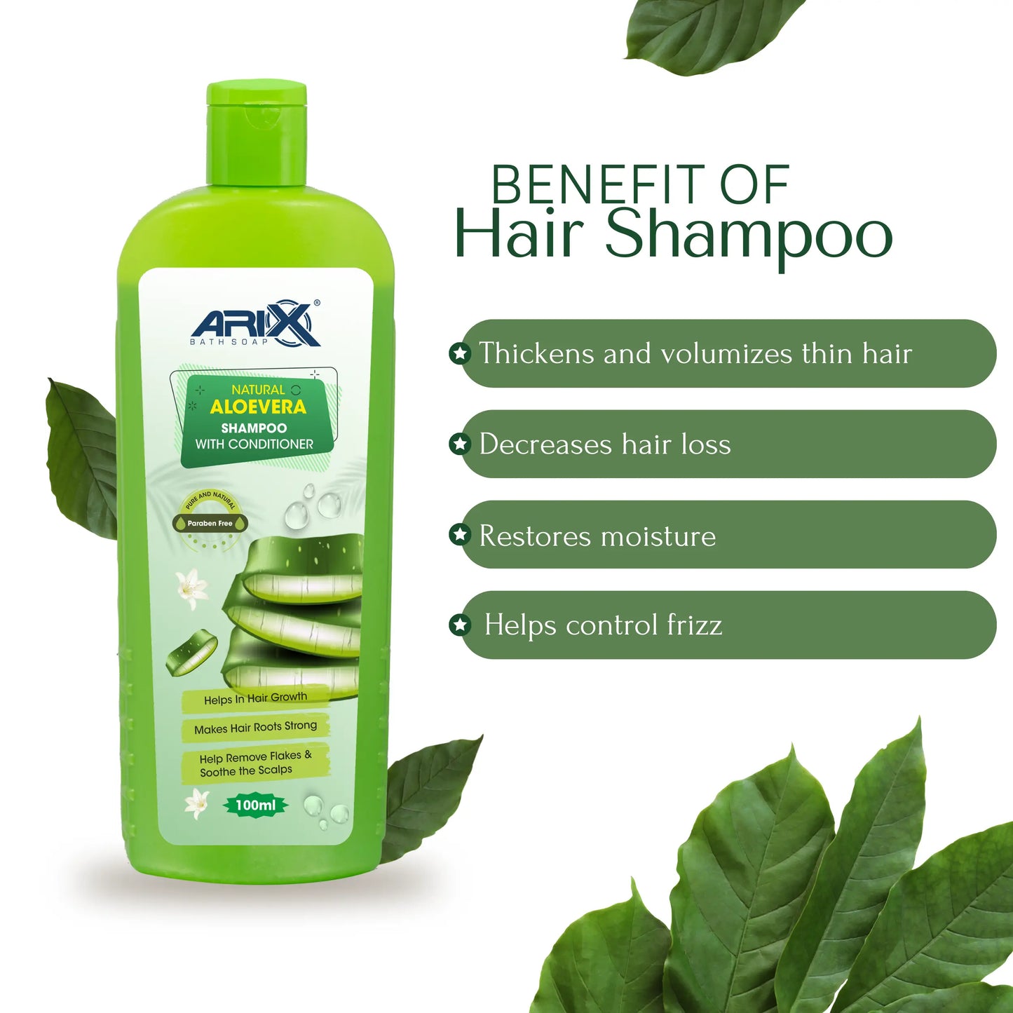 ARIX Natural Aloevera Shampoo Conditioner and Neem Soap I Herbal Bathing Bar with Essential Oils I for Women & Men (100ml + 5 Pcs)