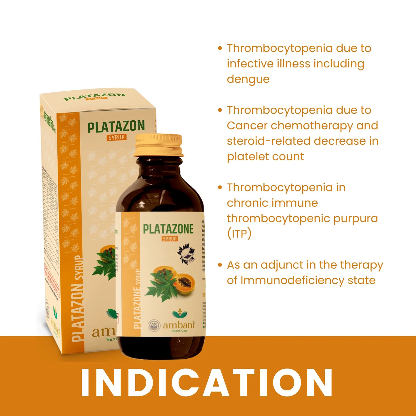 AMBANI HEALTH CARE Platazon Syrup I for Increasing Platelet Count I Building Immunity I No Added Sugar I Ayurvedic Multivitamin Minerals with Papaya Leaf Kalmegh Ashwagandha & Tulsi - 200 ML