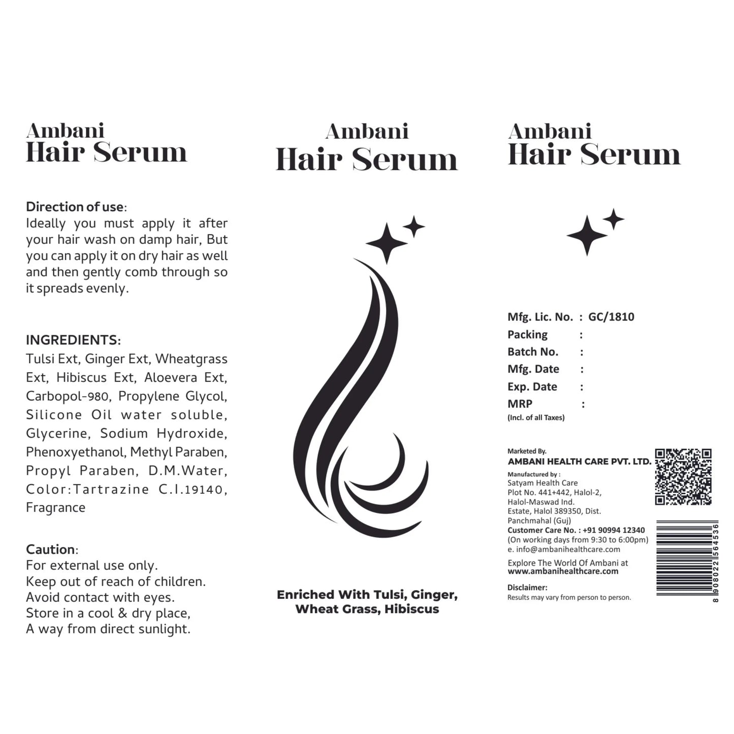 AMBANI HEALTH CARE Hair Serum I Natural & Vegan I For Dry, Flyaway & Frizzy Hair I Deep Smoothening I Tangle Free & Frizz-Free I Boosts Hair Growth & Strengthens I Suitable for All Hair Types