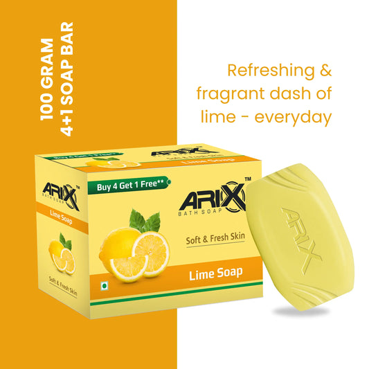 ARIX Lime Soap with Freshness of Lemon I Refreshing Bathing Soaps I Paraben & Sulphate Free I Reducing Tanning I Removes Germs for Fresh and Moisturized Healthy Skin for All Skin Type (Pack of 4 + 1)