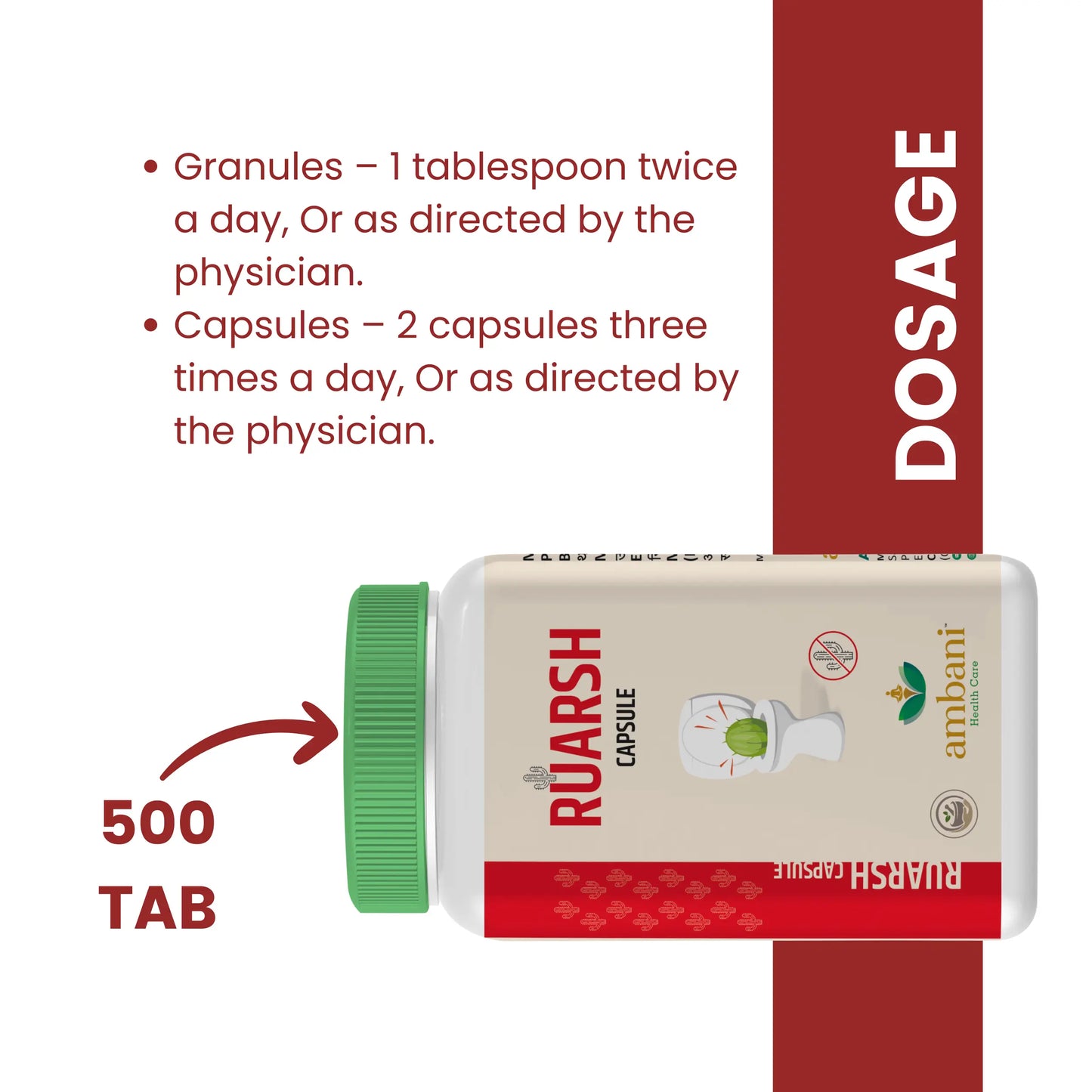 AMBANI HEALTH CARE Ayurvedic Ruarsh Capsule I Relief from Hemorrhoids I All-Natural, Vegetarian I Reduces inflammation and swelling I Relieve in Bleeding, Burning & Pain