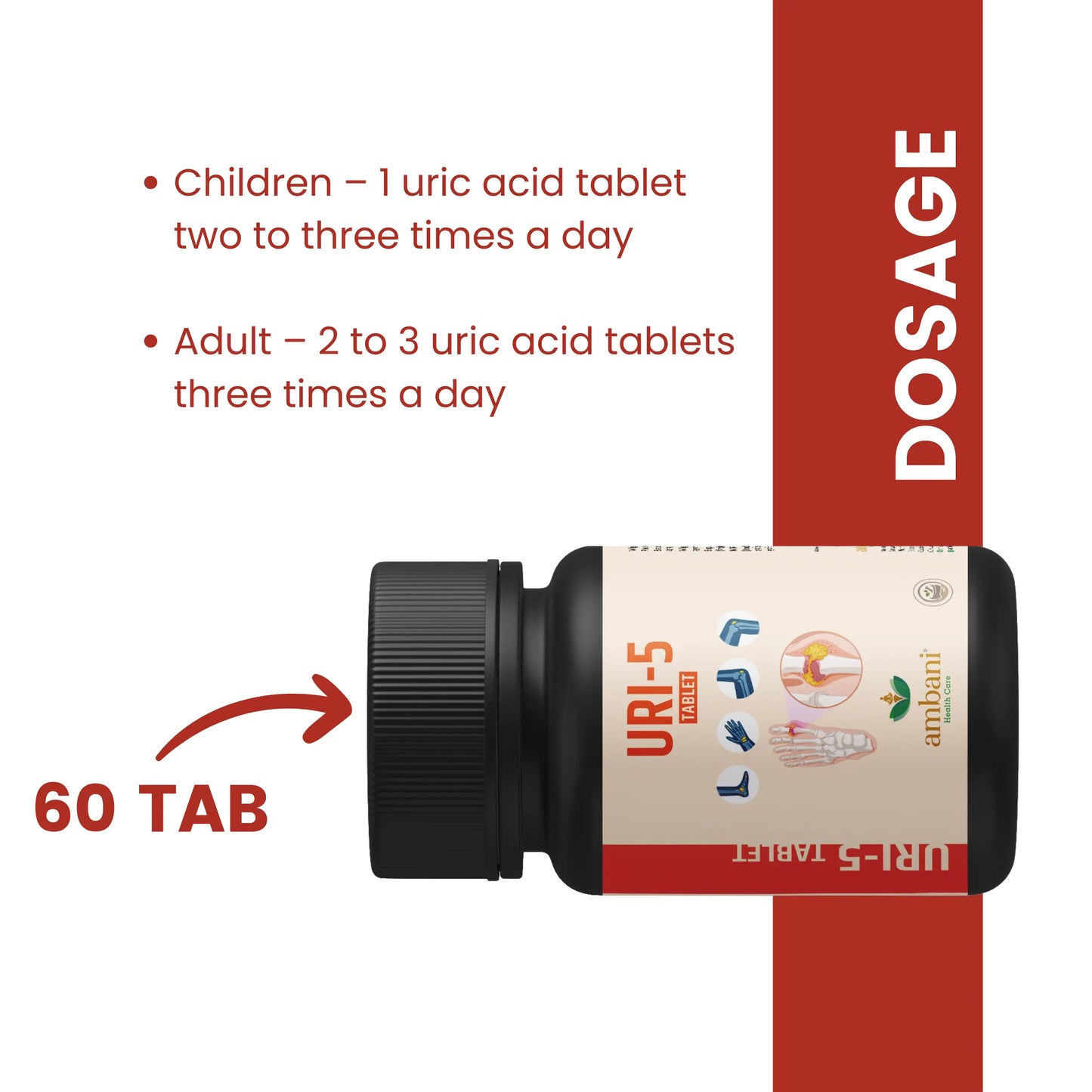 AMBANI HEALTH CARE Ayurvedic URI-5 Tablet I Uric Acid Control Medicine I Natural Formulation I Herbal Supplements I Support for Joint Pain, Swelling, & Inflammation I for Men & Women