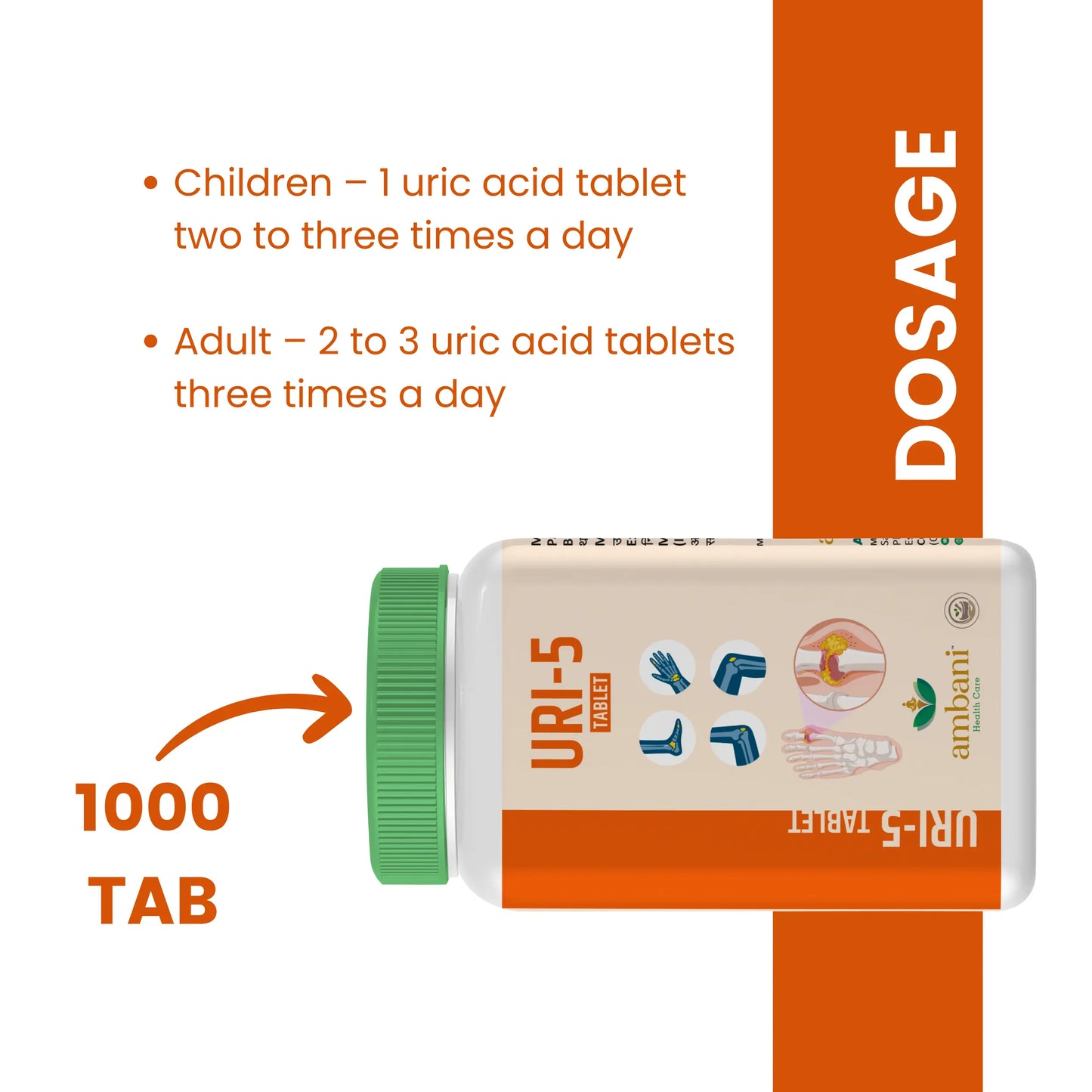 AMBANI HEALTH CARE Ayurvedic URI-5 Tablet I Uric Acid Control Medicine I Natural Formulation I Herbal Supplements I Support for Joint Pain, Swelling, & Inflammation I for Men & Women