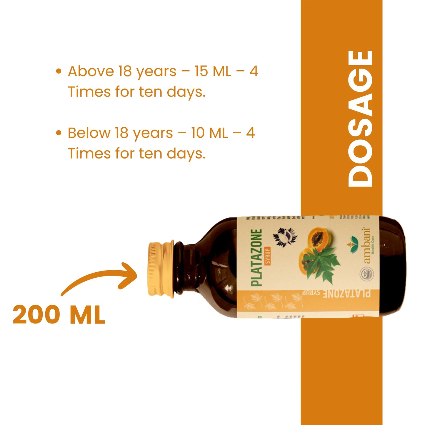 AMBANI HEALTH CARE Platazon Syrup I for Increasing Platelet Count I Building Immunity I No Added Sugar I Ayurvedic Multivitamin Minerals with Papaya Leaf Kalmegh Ashwagandha & Tulsi - 200 ML