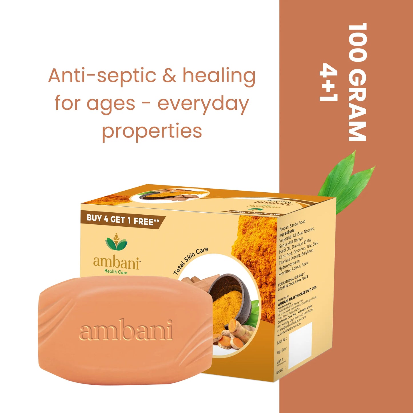 AMBANI HEALTH CARE Sandal & Turmeric Soap I with Essential Oil I Long-Lasting Fragrance I Handmade Bathing bar I Natural Cleanser I for Total Skin Care I Suitable for all Skin Types - Set of 10