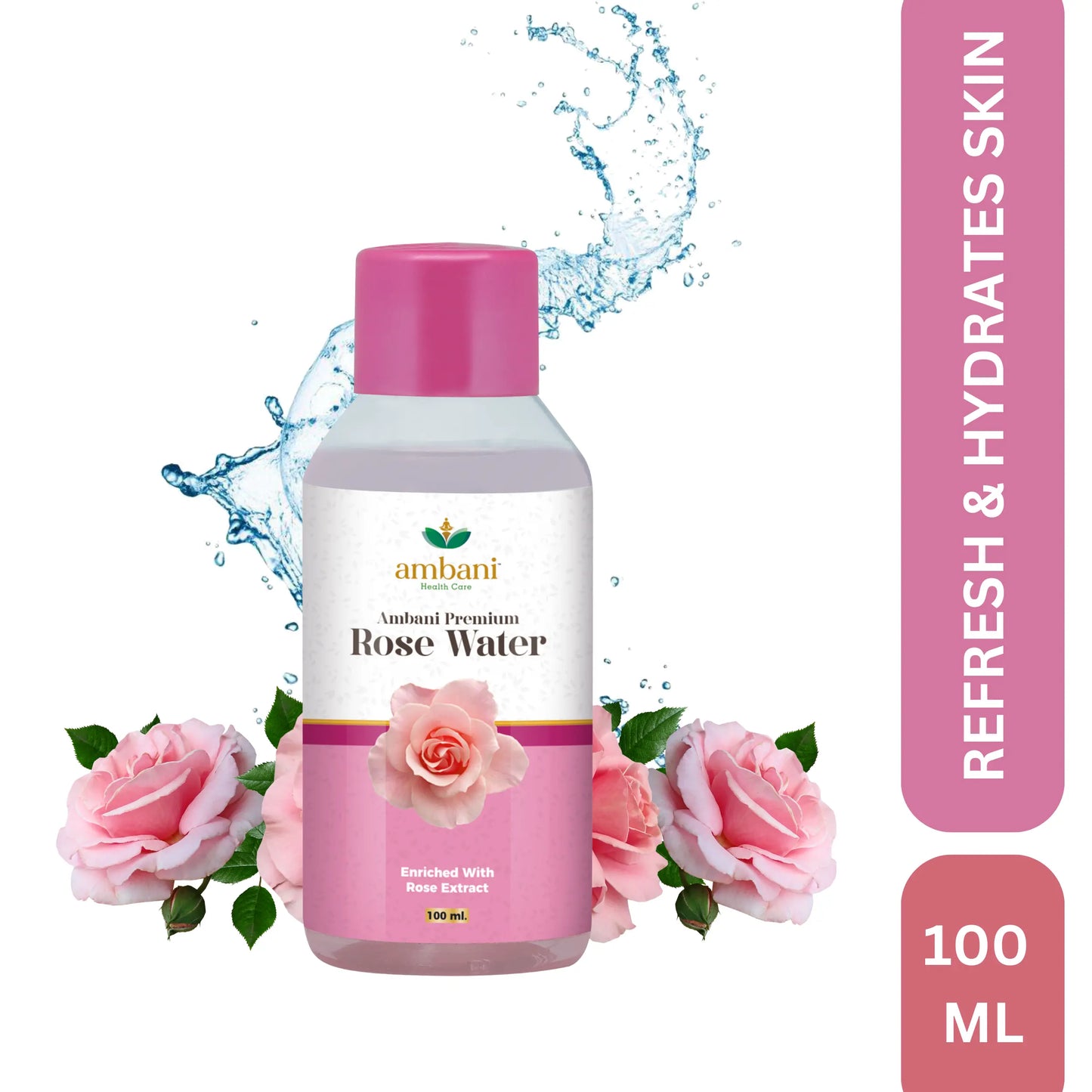 AMBANI HEALTH CARE Premium Rose Water I Natural Gulab Jal I for Skin, Face & Hair I Deep Hydration with Deshi Gulaab I Alcohol-Free I Cleanses, Hydrates & Moisturises Skin for Women & Men
