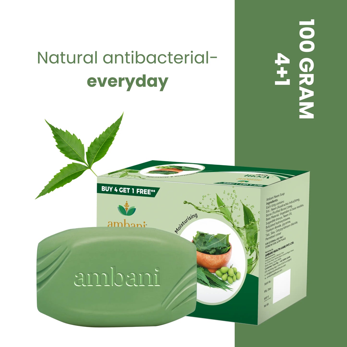 MBANI HEALTH CARE Neem Soap I Handmade Bathing bar I with Goodness of Neem Leaves I Natural Cleanser I for Smooth, Antibacterial, Moisturized & Nourished Skin I for All Skin Types - Set of 10