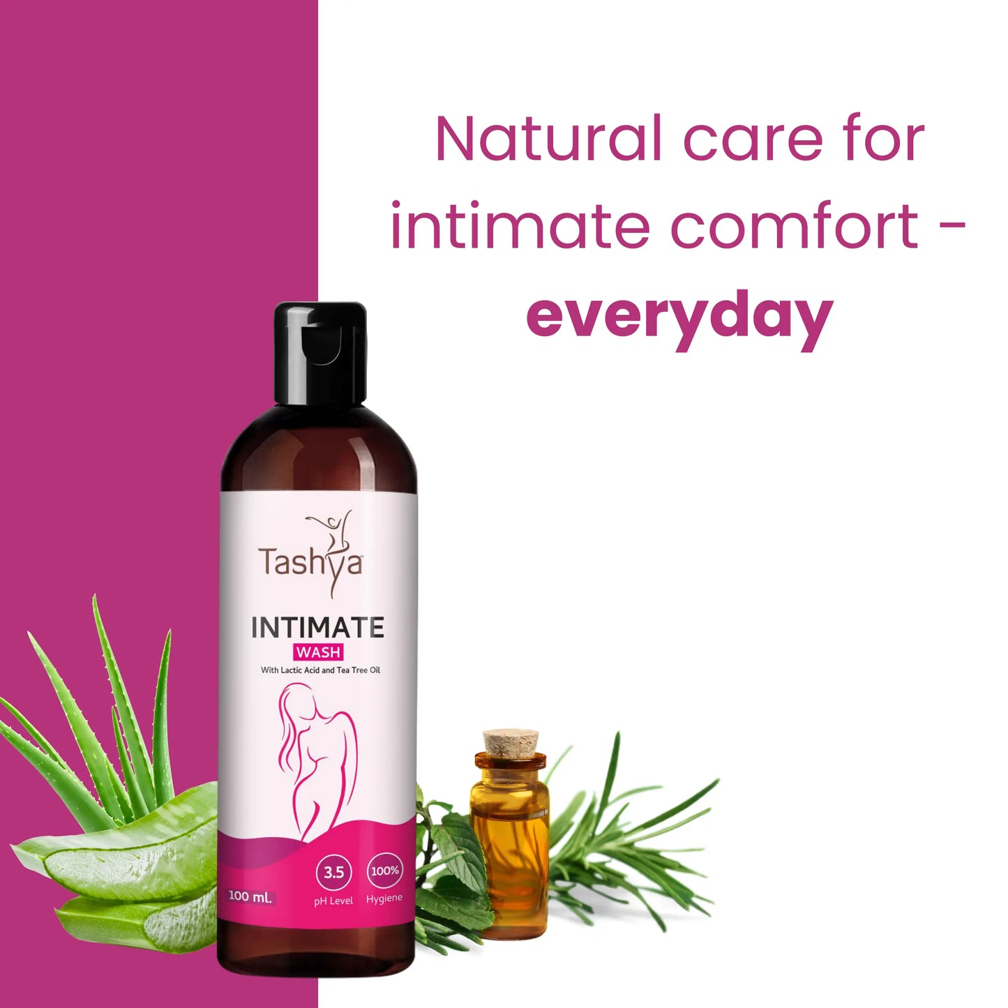TASHYA Intimate Wash I Hygiene Wash for Women with Tea Tree Oil & Neem Extract I pH Balanced I Prevents Itching, Irritation & Dryness I for All Skin Types I Safe during Pregnancy & Periods – 100 ML