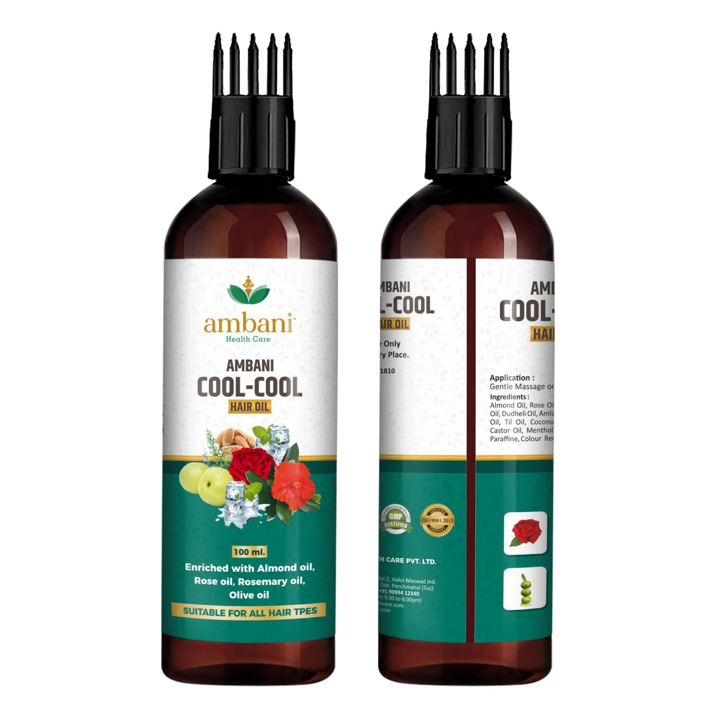 AMBANI HEALTH CARE Cool Hair Oil I with Comb Extension I Unique combination of Ayurvedic Herbs I Relief from Stress, Headache & Body Pain I for Strong, Thick & Shiny I for All Hair Types (100ML+100ML)