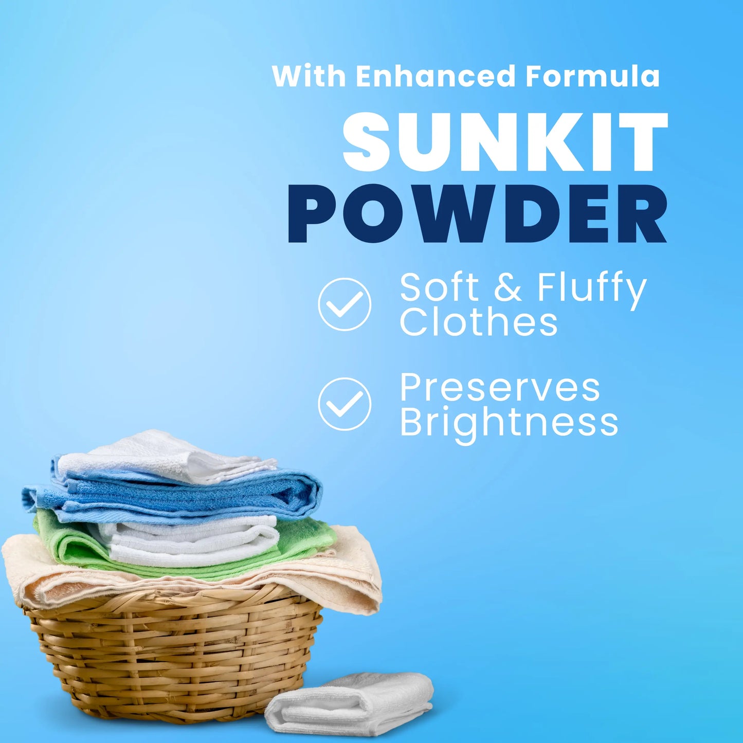 SUNKIT Detergent Powder I Power Plus Washing Powders I Removes Stains & Odour I Colour-Safe I Bright and Dazzling White Clothes I Safe and Gentle on Fabrics I for all Machine and Hand Wash