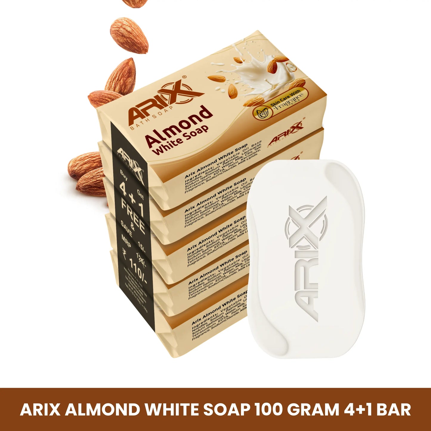 ARIX Almond Soap I with Essential Oil I Natural Cleanser I Clear, Glowing & Radiant Skin I Handmade Bathing Bar for Face & Body I Moisturizing I Suitable for All Skin Types (Pack of 5 Soap)