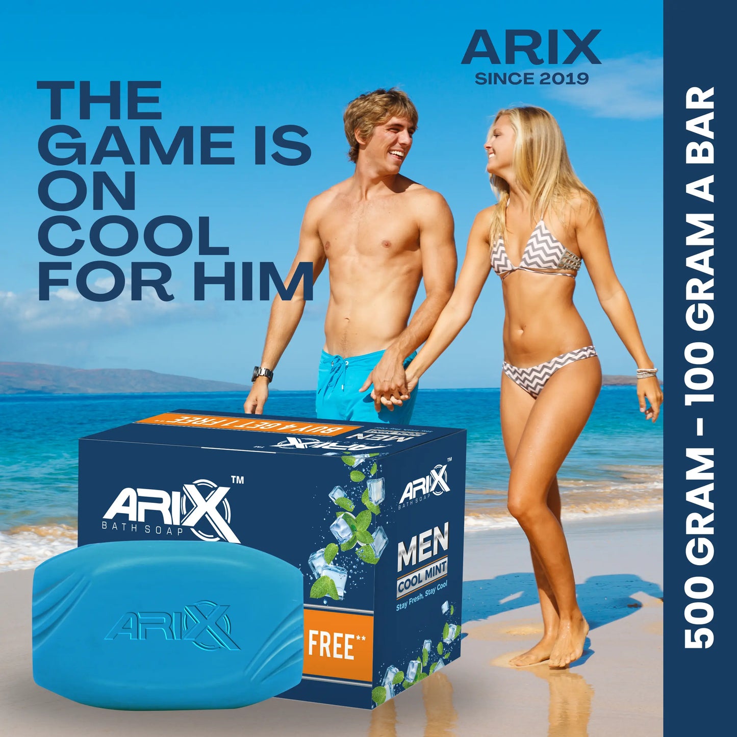 ARIX Cool Mint Soap for Men I Menthol & Mineral Energizer I Handmade Bathing Bar I Removing Dirt & Impurities I Cooling & Soothing Effect on Skin I Deep Cleansing I For All Skin Types (Set of 4 + 1)