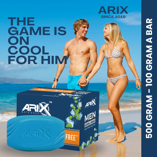 ARIX Cool Mint Soap for Men I Menthol & Mineral Energizer I Handmade Bathing Bar I Removing Dirt & Impurities I Cooling & Soothing Effect on Skin I Deep Cleansing I For All Skin Types (Set of 4 + 1)