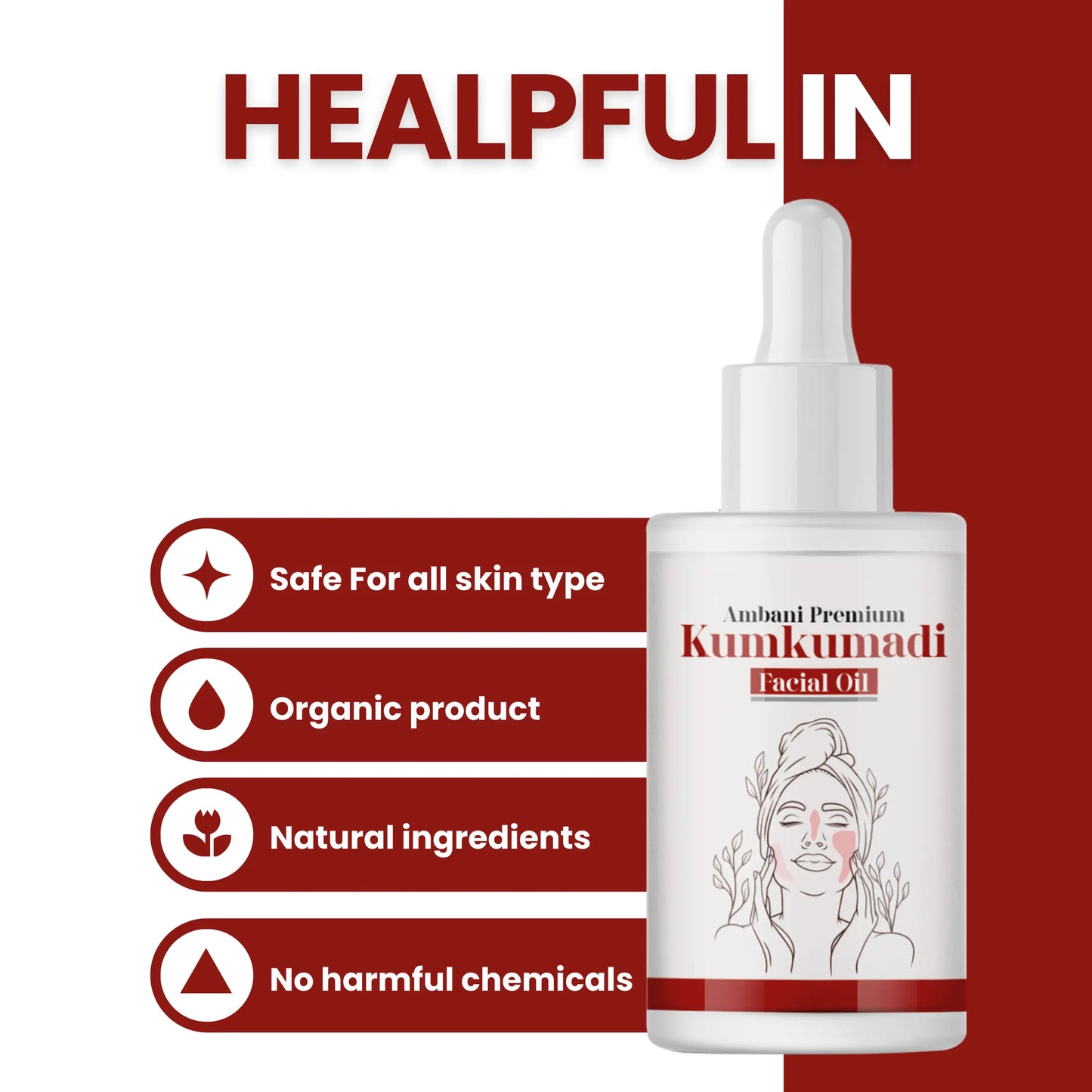 AMBANI HEALTH CARE Kumkumadi Facial Oil I 100% Organic I Natural Ingredients I for Soothing Moisturizing & whitening Skin I Ayurvedic Herbal Oil for Acne, Pimples, & Spots I for Women & men – 30 ML