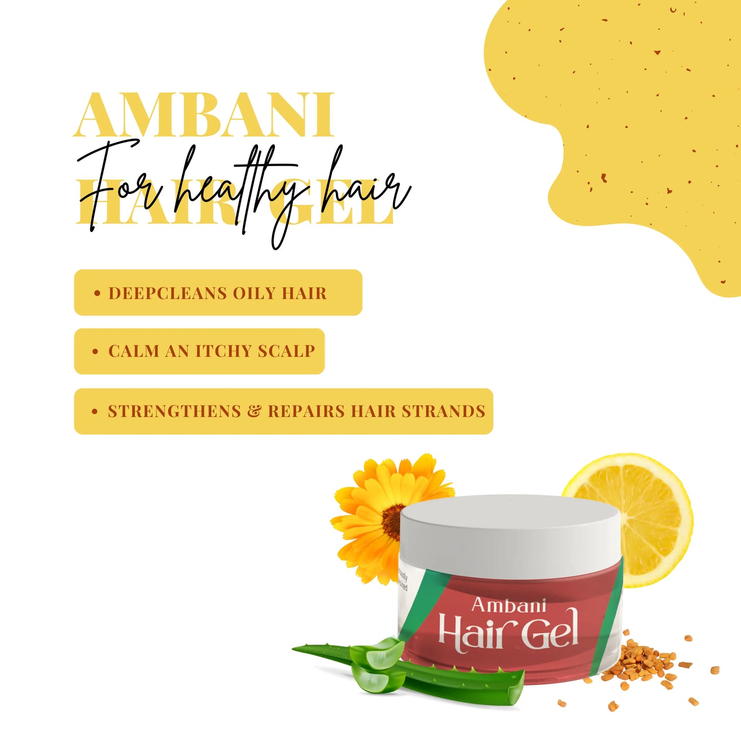 AMBANI HEALTH CARE Natural Hair Gel I for Nourishing, Styling & Strong Long Lasting Hold I Hair Growth & Strengthening I Paraben & Silicone-Free I For Women and Men with All Hair Types – 100gm